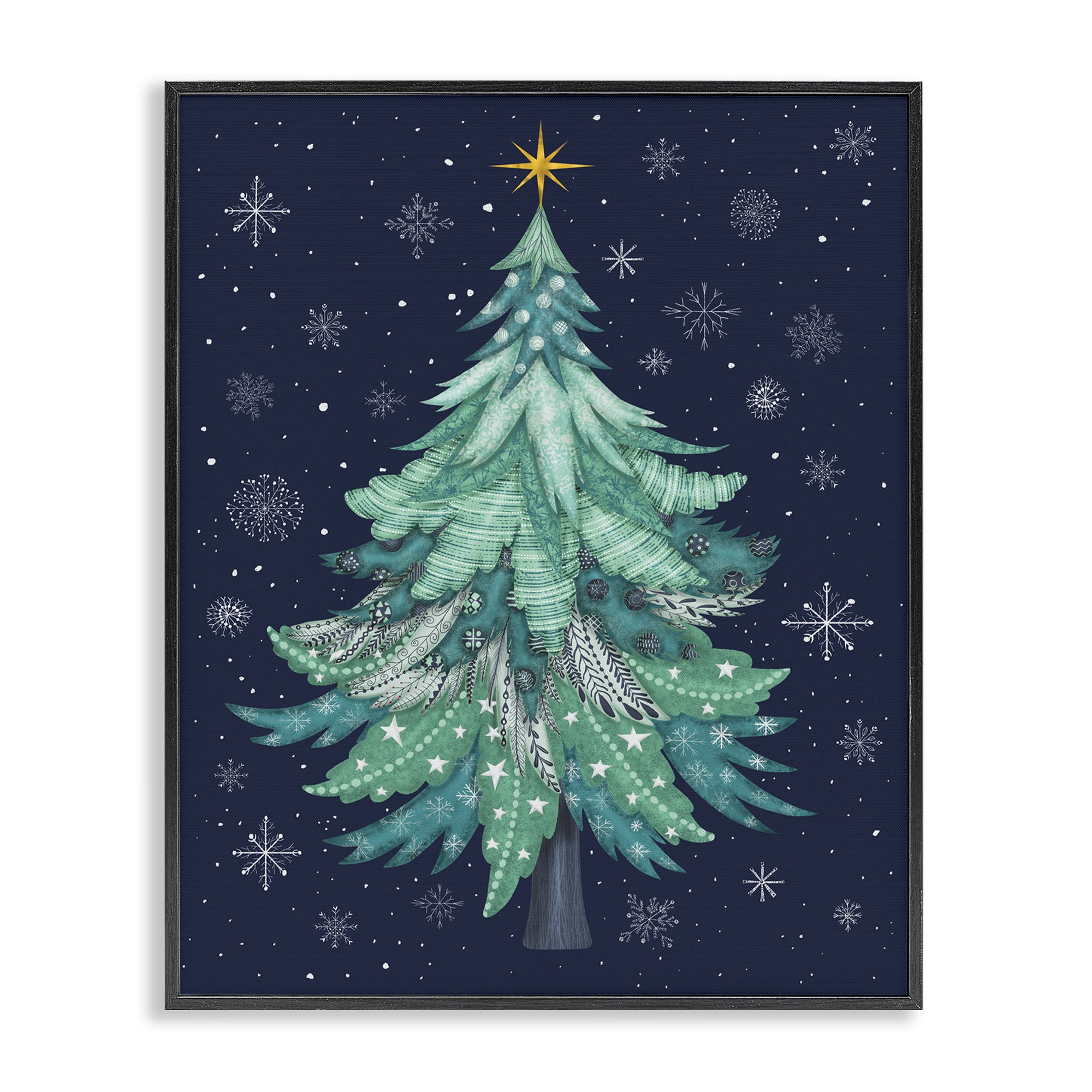 Stupell Industries Abstract Pattern Xmas Tree Holiday Painting Black Framed Art Prints Wall Art, 11 x 14