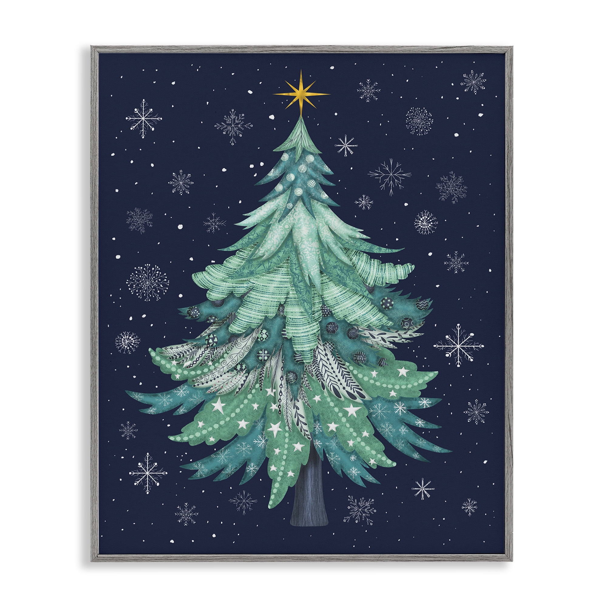 Stupell Industries Abstract Pattern Xmas Tree Holiday Painting Gray Framed Art Prints Wall Art, 11 x 14