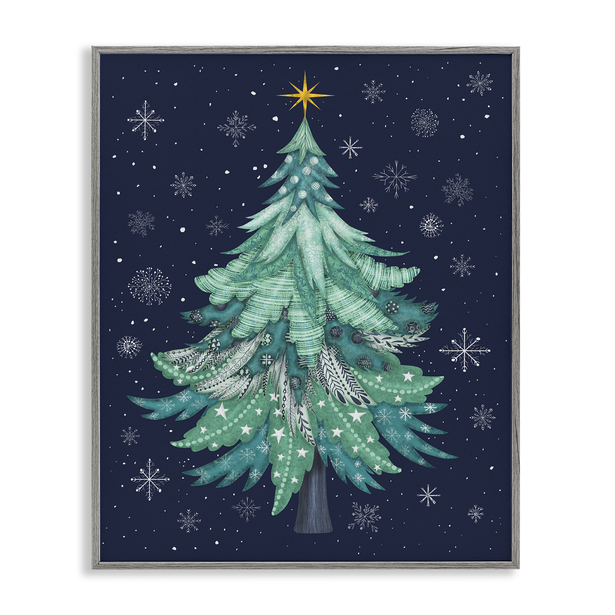 Stupell Industries Abstract Pattern Xmas Tree Holiday Painting Gray Framed Art Prints Wall Art, 24 x 30
