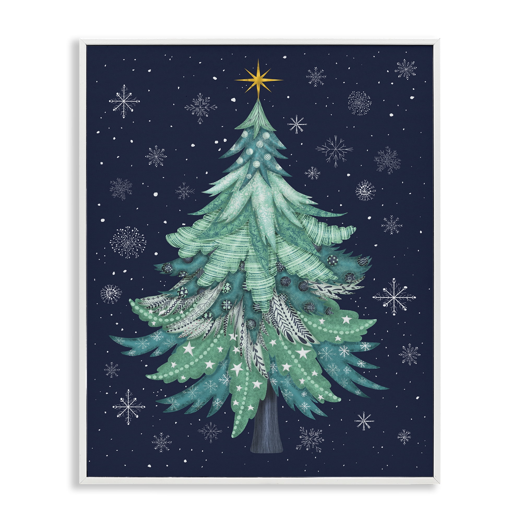 Stupell Industries Abstract Pattern Xmas Tree Holiday Painting White Framed Art Prints Wall Art, 24 x 30