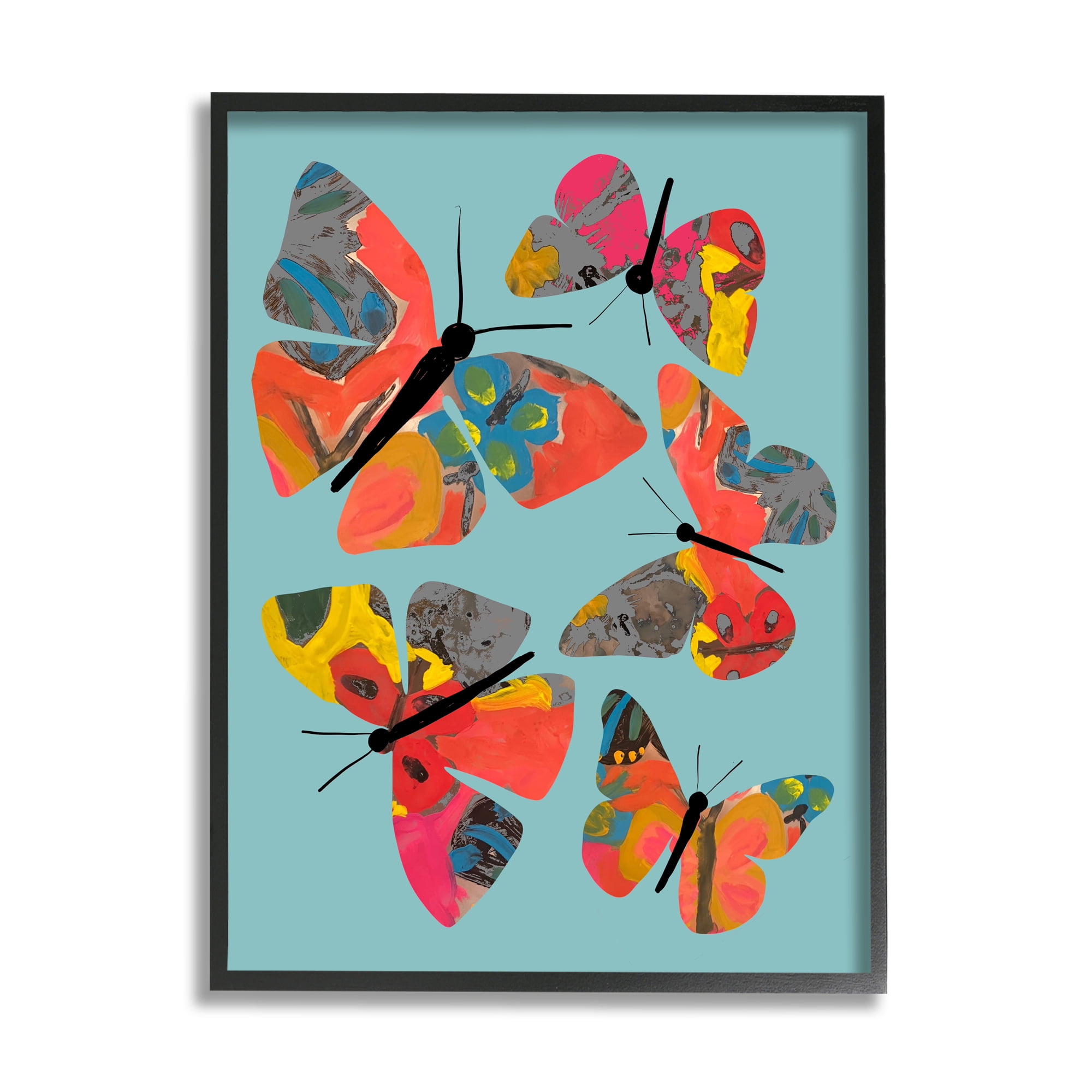 Stupell Industries Abstract Patterned Butterflies Animals & Insects Painting Black Framed Art Print Wall Art, 24 x 30