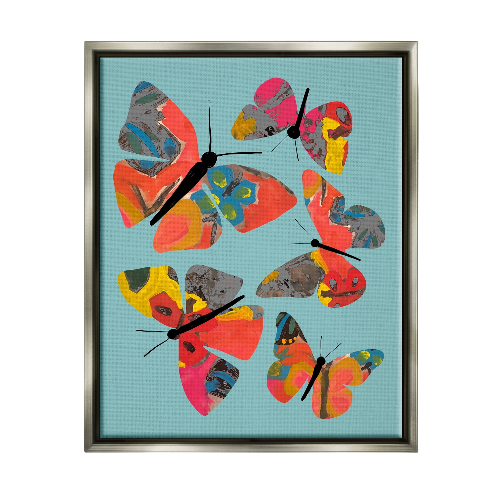 Stupell Industries Abstract Patterned Butterflies Animals & Insects Painting Gray Floater Framed Art Print Wall Art, 25 x 31