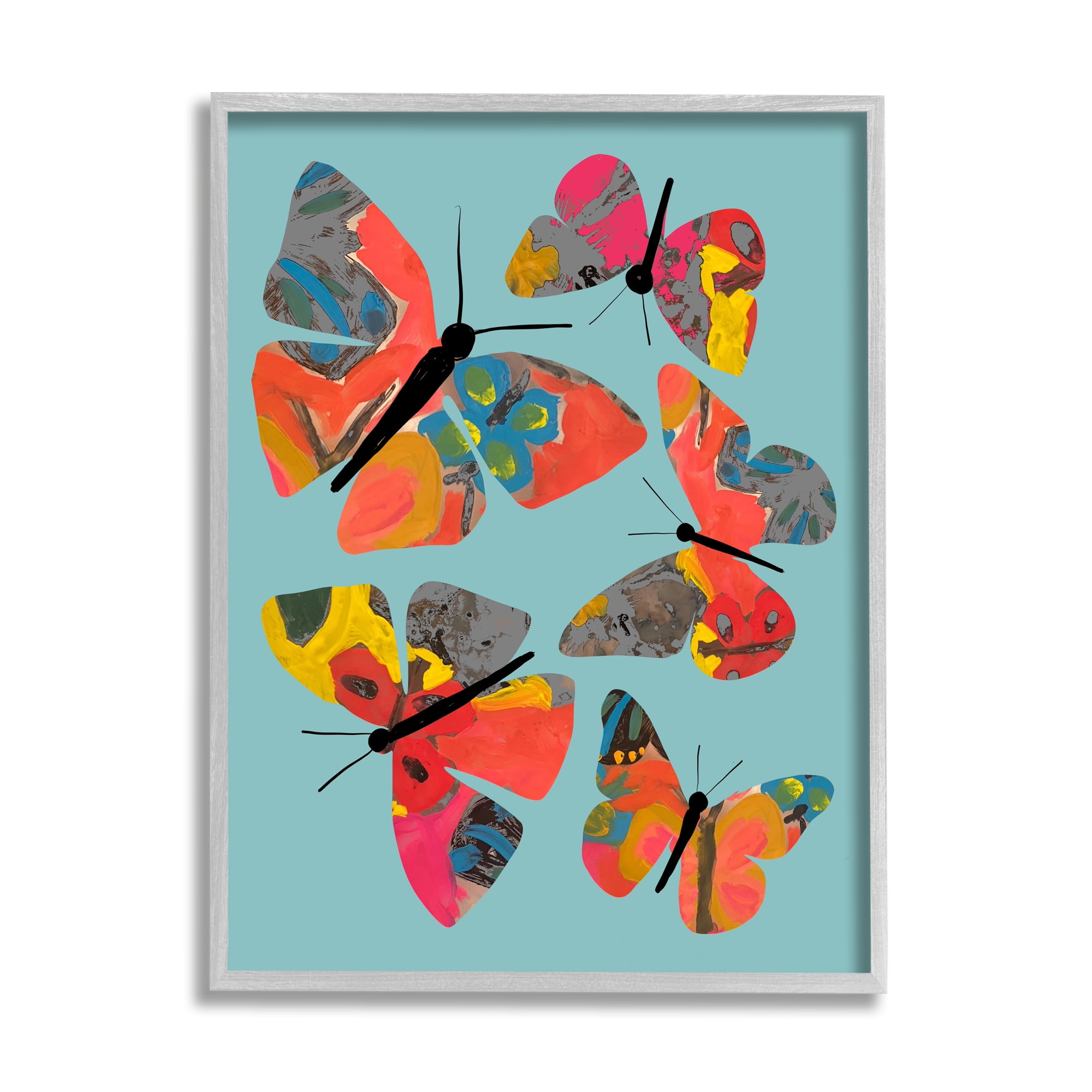 Stupell Industries Abstract Patterned Butterflies Animals & Insects Painting Gray Framed Art Print Wall Art, 16 x 20