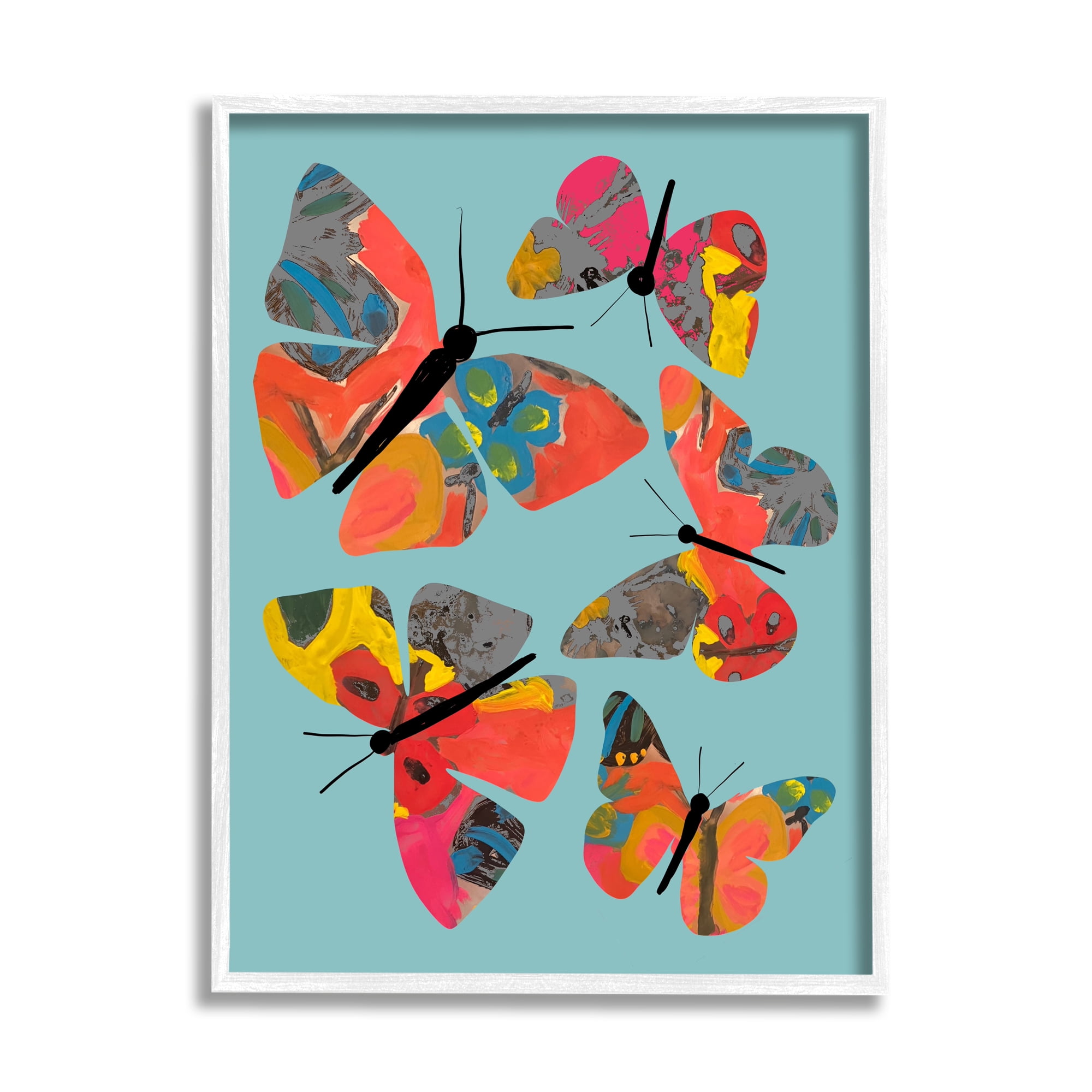 Colorful Abstract Butterflies Canvas Print with White Frame