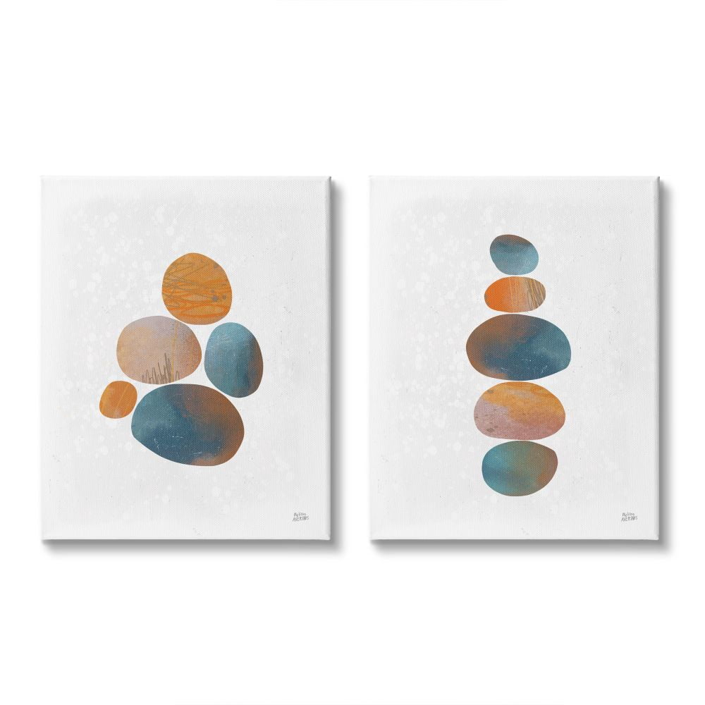 Stupell Industries Abstract Patterned Stones Organic Round Blue Orange Canvas Wall Art Design by Melissa Averinos, 2 Piece, 16" x 20"