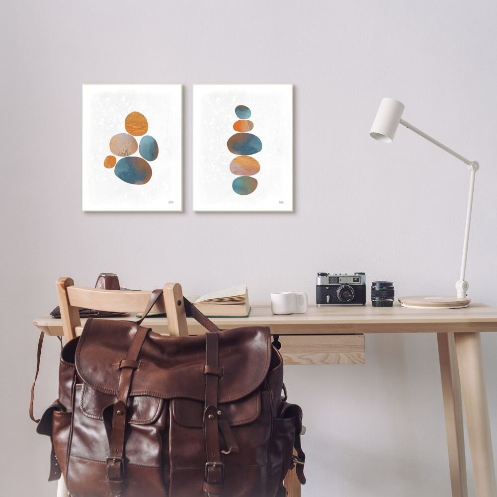 Stupell Industries Abstract Patterned Stones Organic Round Blue Orange Framed Wall Art Design by Melissa Averinos, 2 Piece, 11" x 14", Black Framed