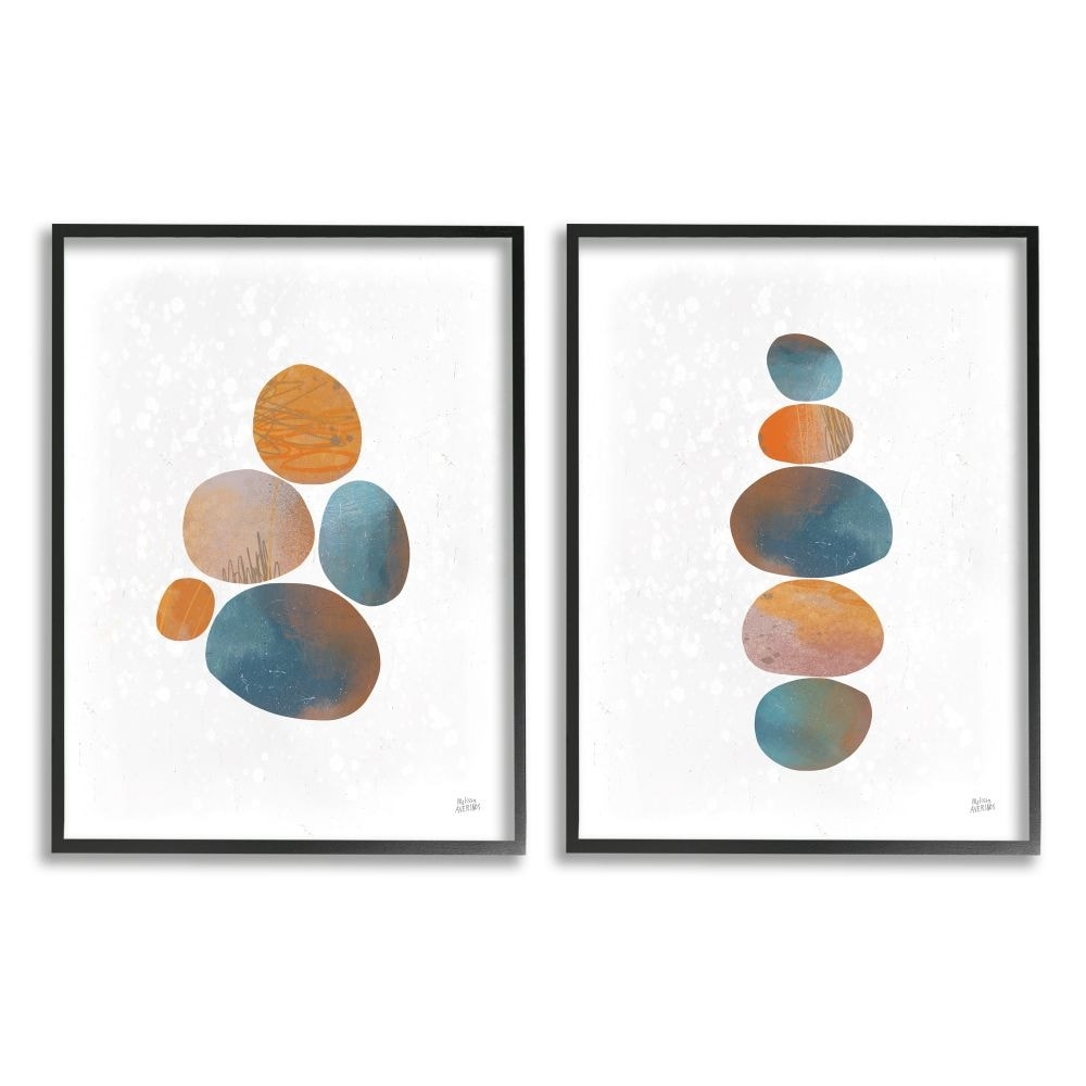 Stupell Industries Abstract Patterned Stones Organic Round Blue Orange Framed Wall Art Design by Melissa Averinos, 2 Piece, 16" x 20", Gray Framed