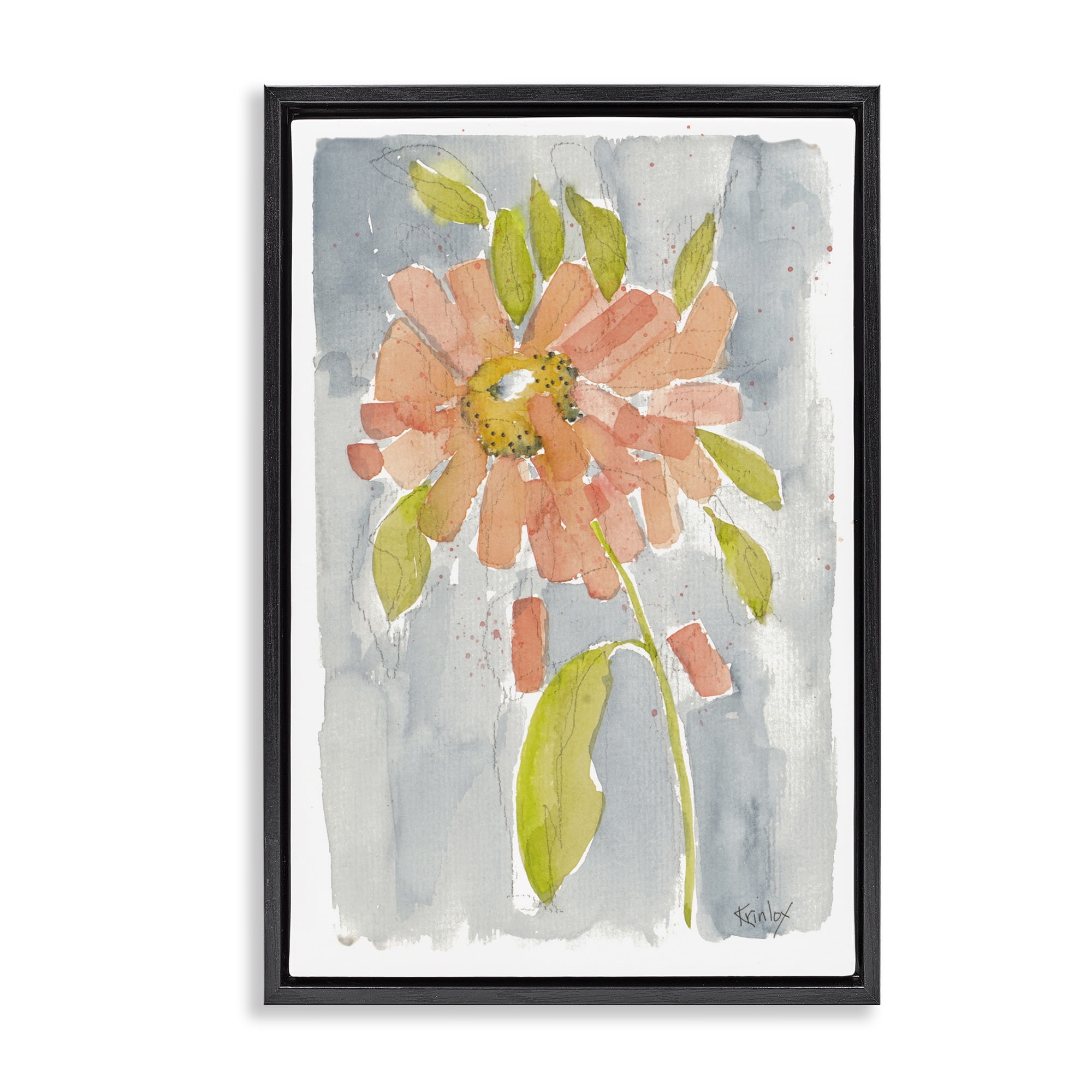 Stupell Industries Abstract Peach Dahlia Botanical & Floral Painting Black Floater Framed Art Print Wall Art, 17 x 25