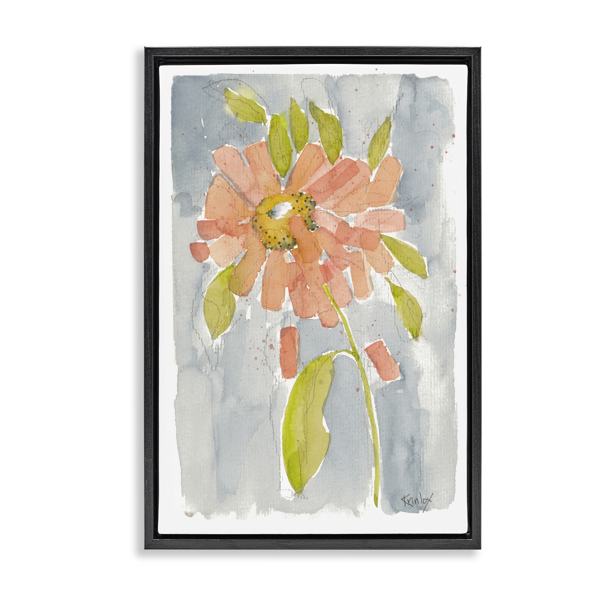 Stupell Industries Abstract Peach Dahlia Botanical & Floral Painting Black Floater Framed Art Print Wall Art, 21 x 31