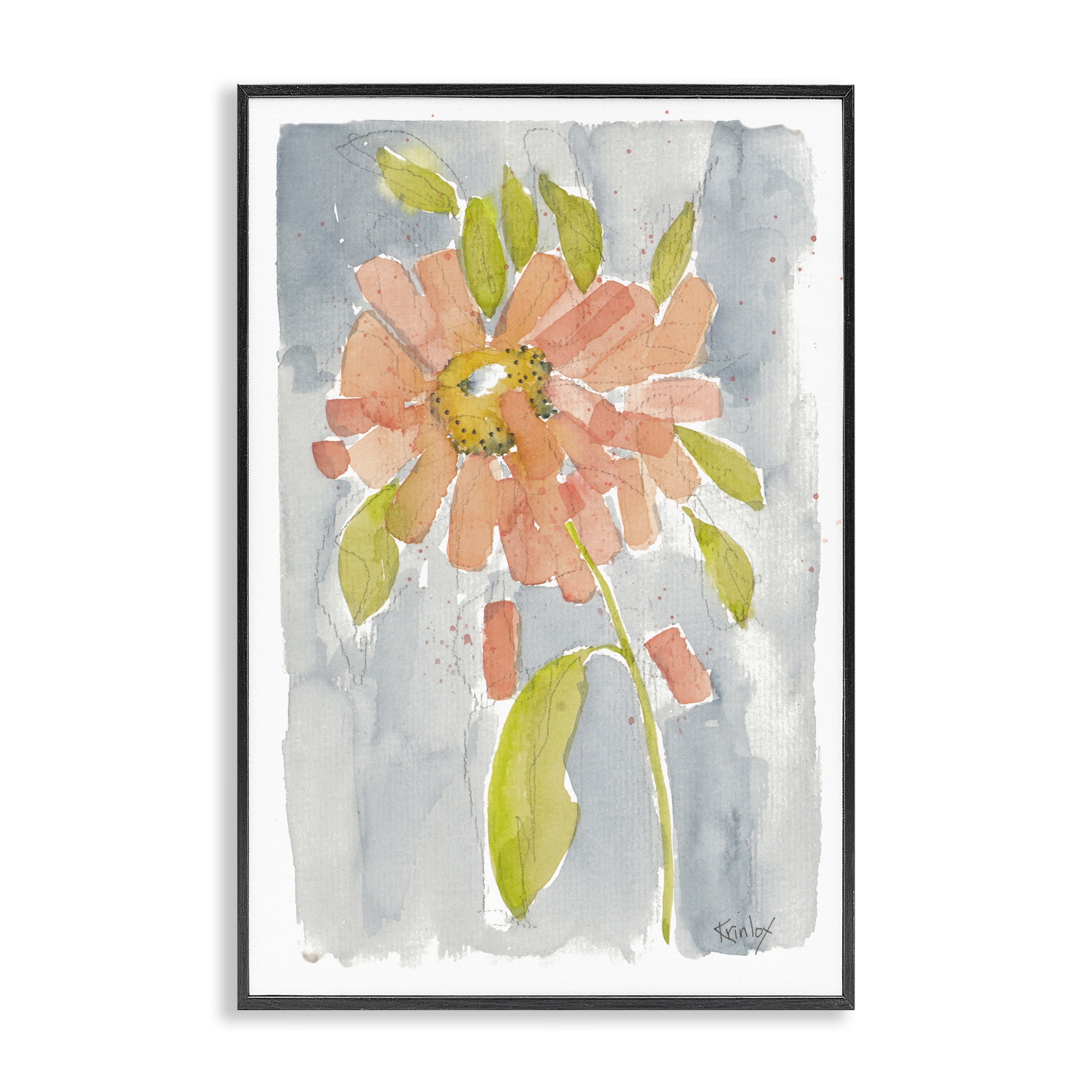 Stupell Industries Abstract Peach Dahlia Botanical & Floral Painting Black Framed Art Print Wall Art, 12 x 18