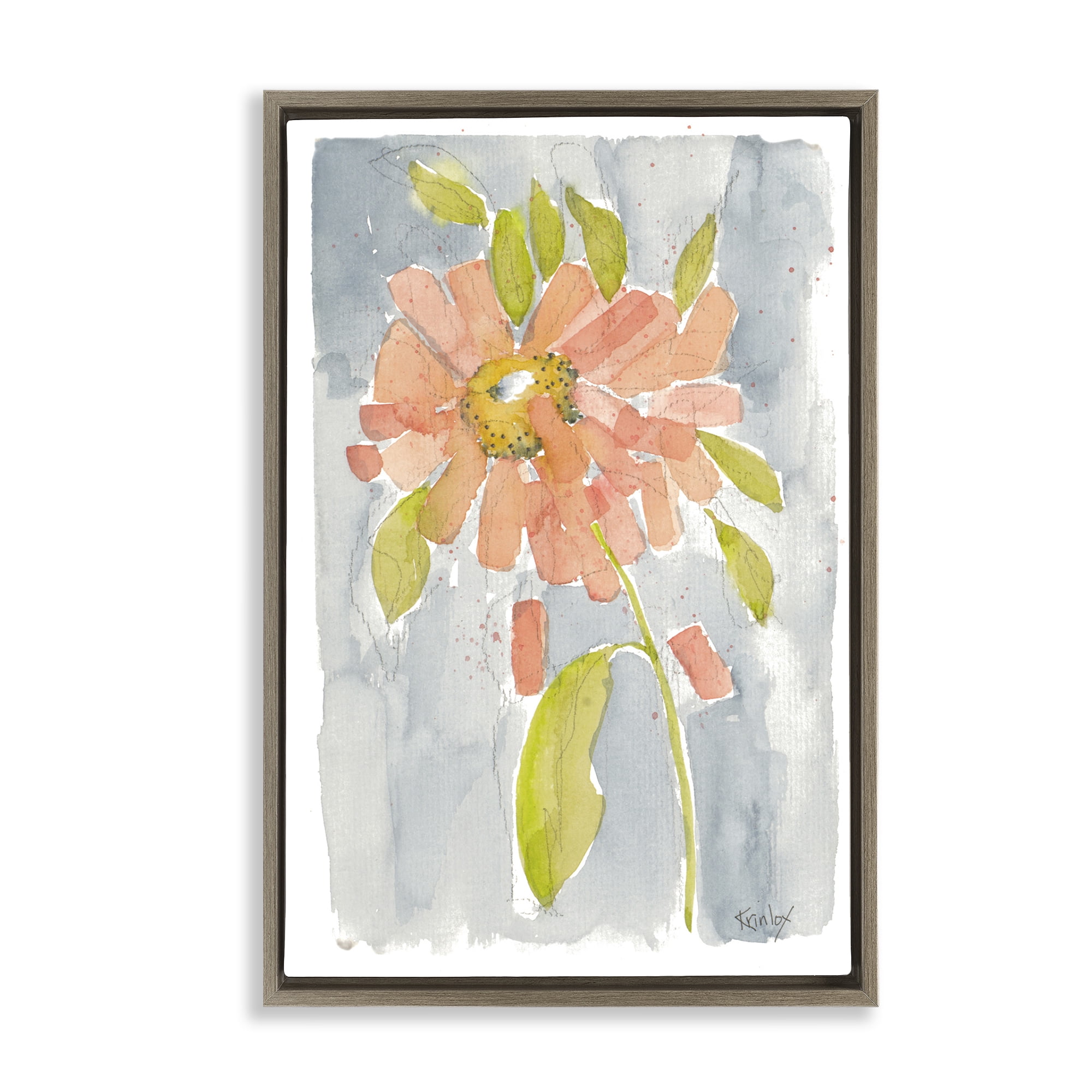 Stupell Industries Abstract Peach Dahlia Botanical & Floral Painting Brown Floater Framed Art Print Wall Art, 21 x 31