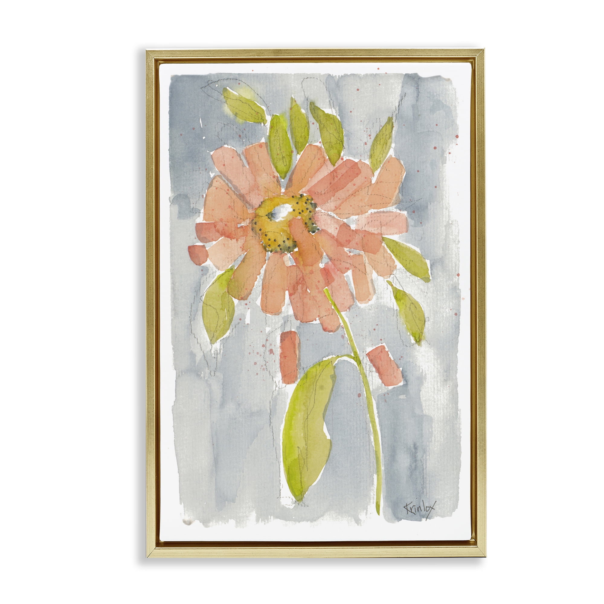 Stupell Industries Abstract Peach Dahlia Botanical & Floral Painting Gold Floater Framed Art Print Wall Art, 21 x 31