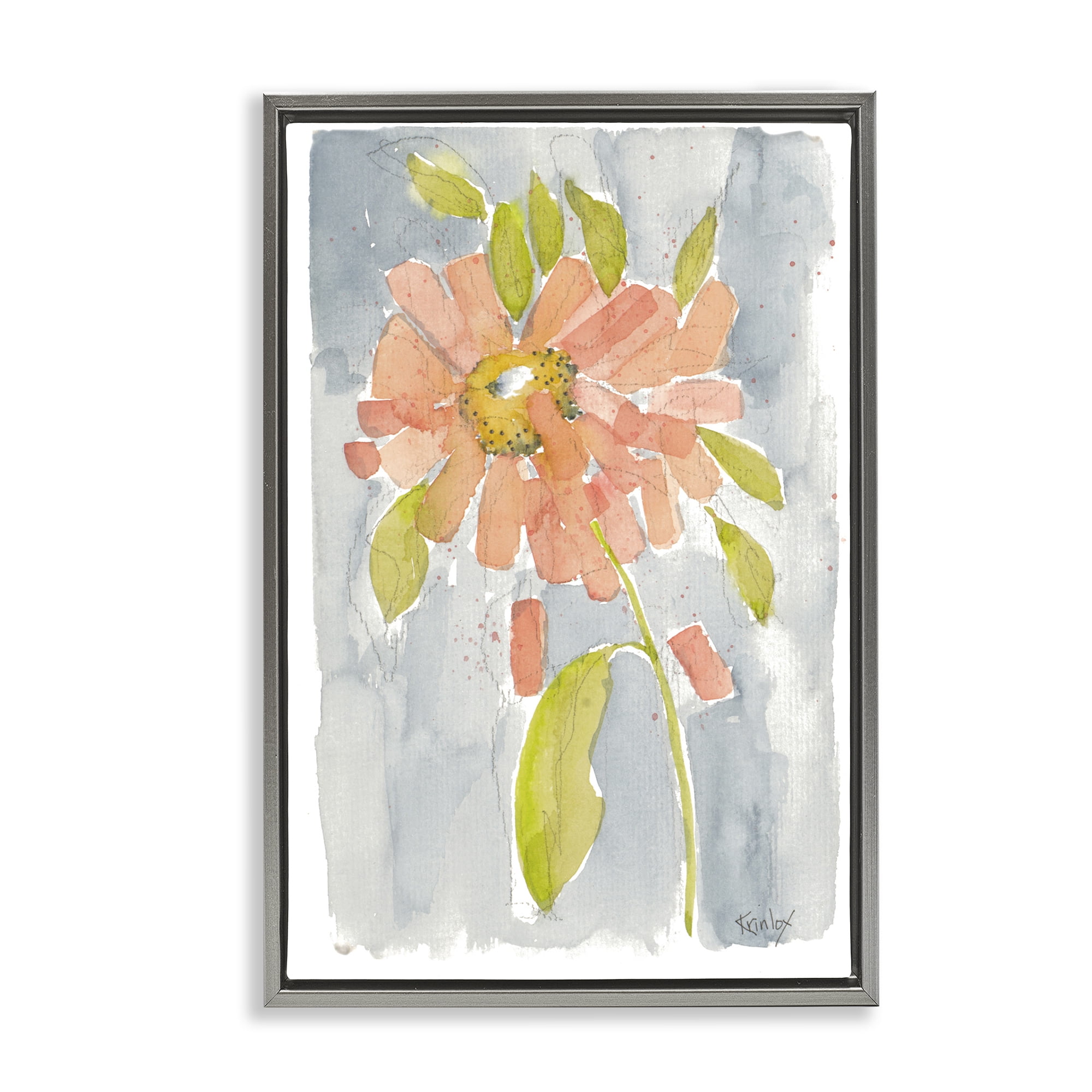 Stupell Industries Abstract Peach Dahlia Botanical & Floral Painting Gray Floater Framed Art Print Wall Art, 17 x 25