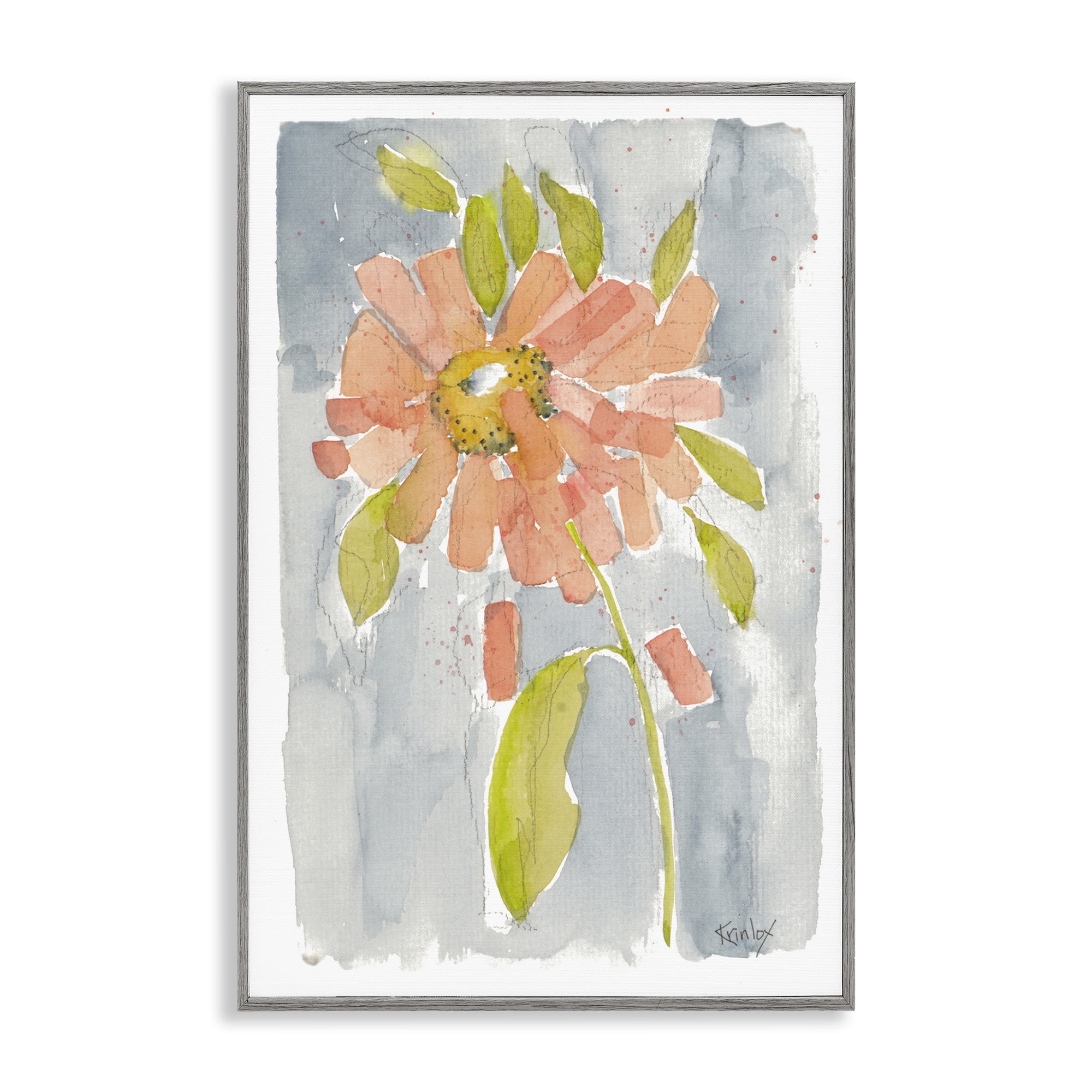 Stupell Industries Abstract Peach Dahlia Botanical & Floral Painting Gray Framed Art Print Wall Art, 12 x 18