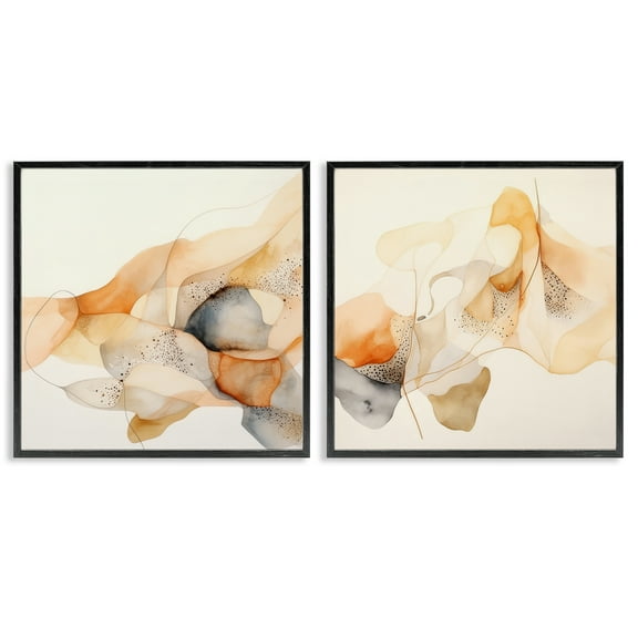 Stupell Industries Abstract Peach Watercolor Shapes Abstract Painting Black Framed Art Print Wall Art, 12 x 12, Set of 2