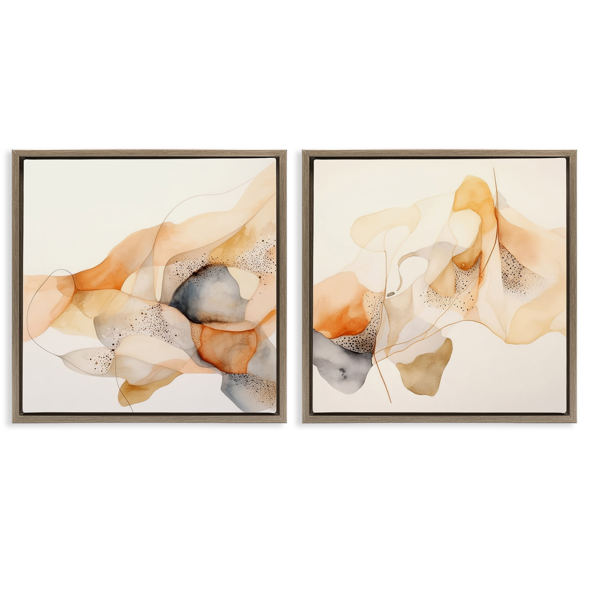 Stupell Industries Abstract Peach Watercolor Shapes Abstract Painting Brown Floater Framed Canvas Art Print Wall Art, 25 x 25, Set of 2