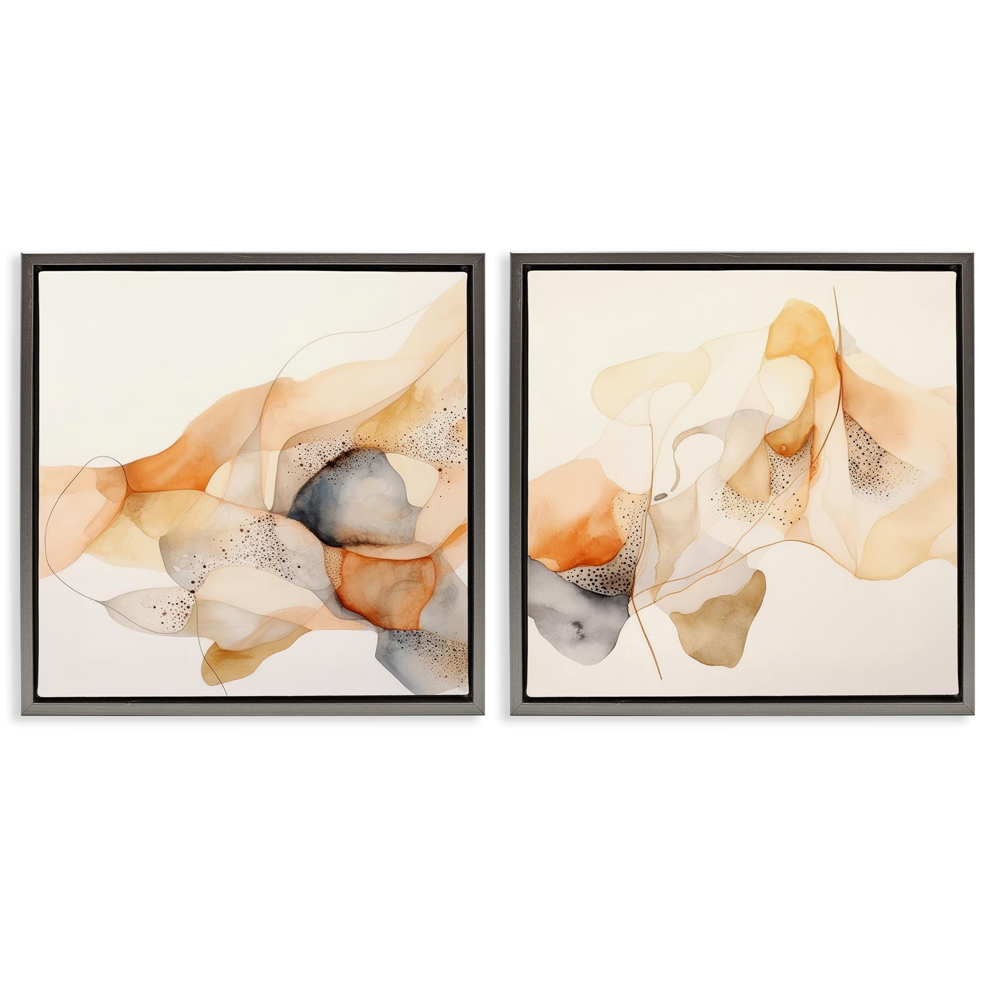 Stupell Industries Abstract Peach Watercolor Shapes Abstract Painting Gray Floater Framed Canvas Art Print Wall Art, 25 x 25, Set of 2