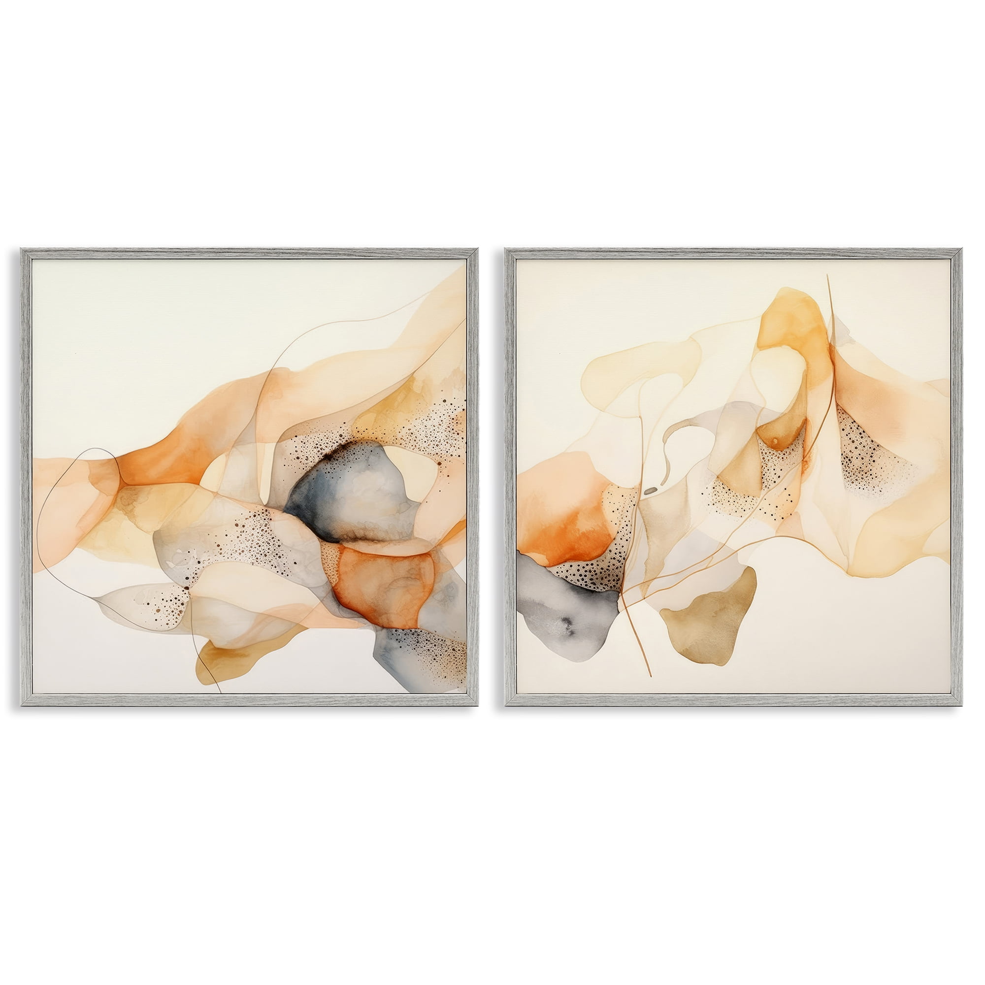 Stupell Industries Abstract Peach Watercolor Shapes Abstract Painting Gray Framed Art Print Wall Art, 12 x 12, Set of 2