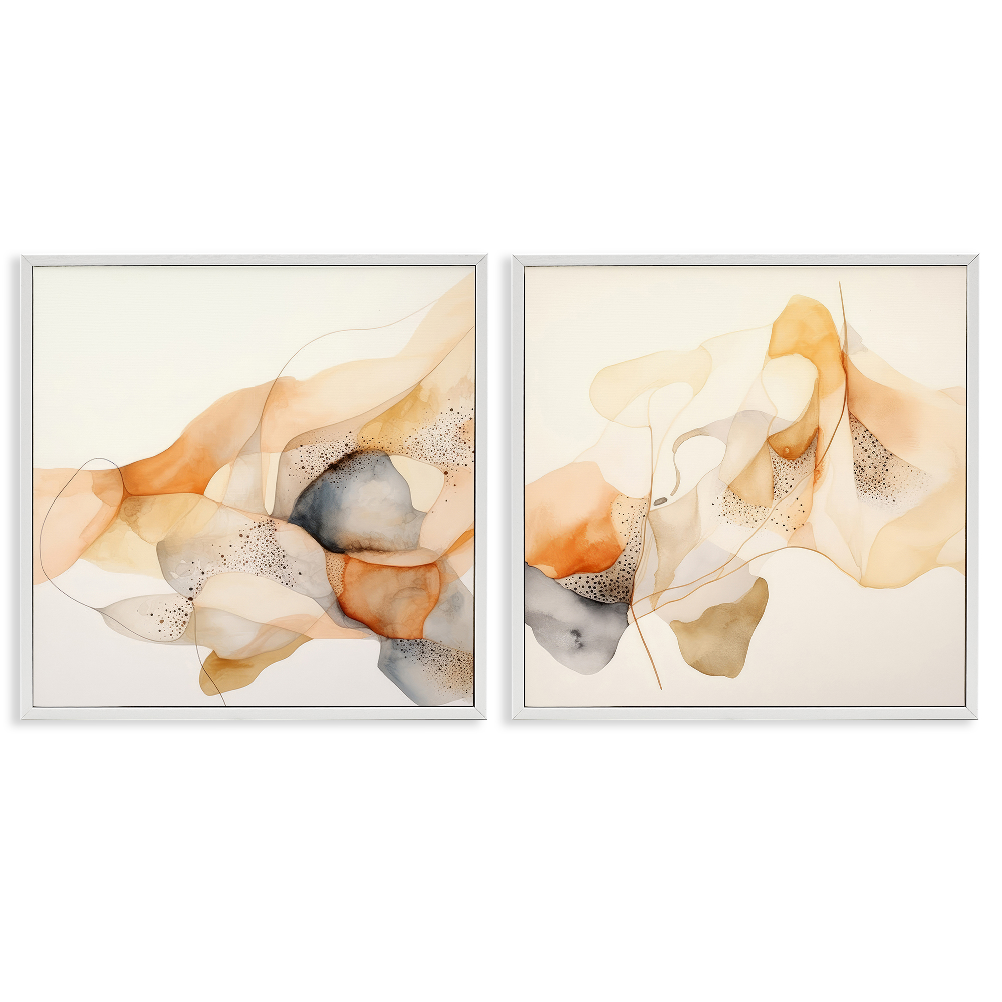 Stupell Industries Abstract Peach Watercolor Shapes Abstract Painting White Framed Art Print Wall Art, 17 x 17, Set of 2