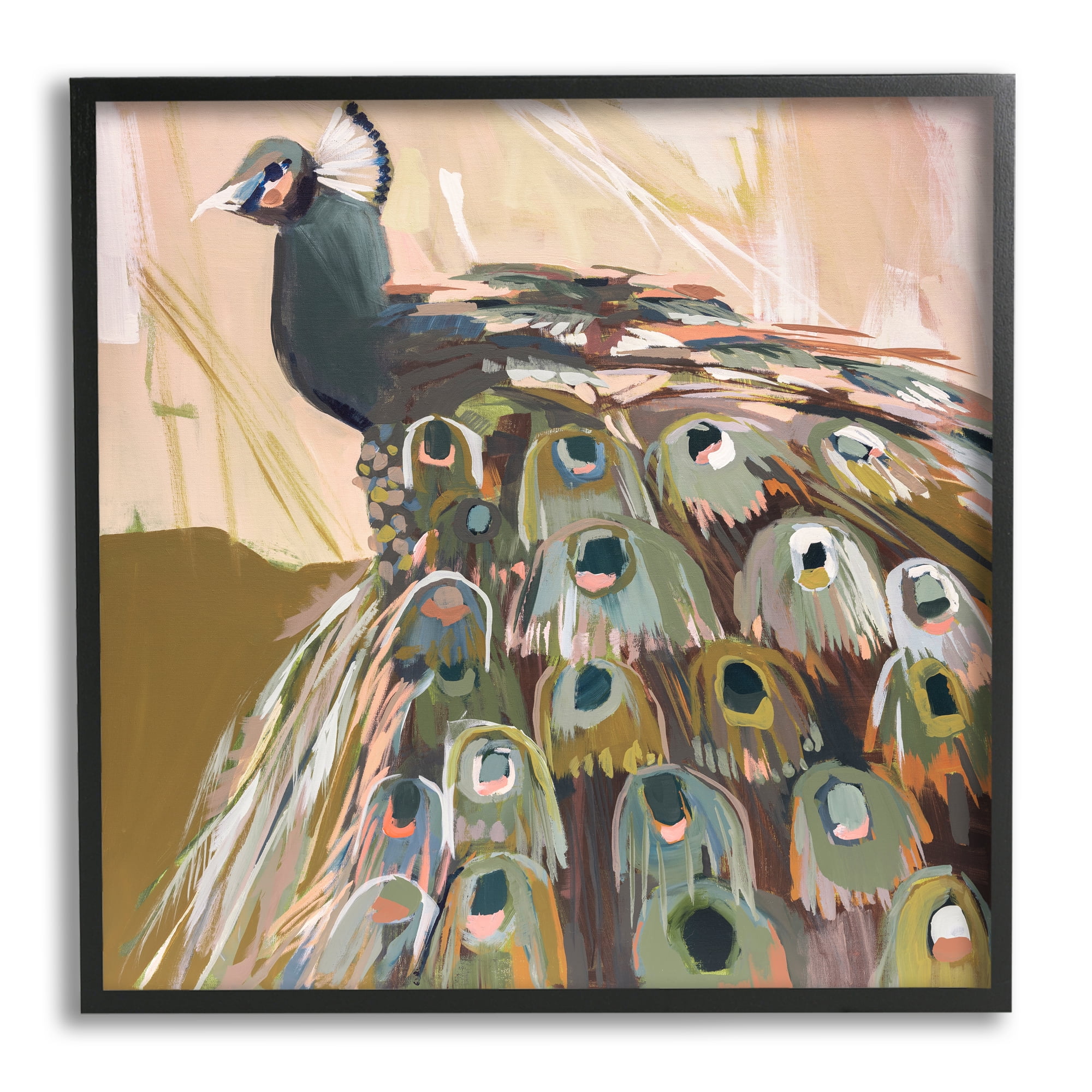 Stupell Industries Abstract Peacock Portrait Animals & Insects Painting Black Framed Art Print Wall Art, 24 x 24