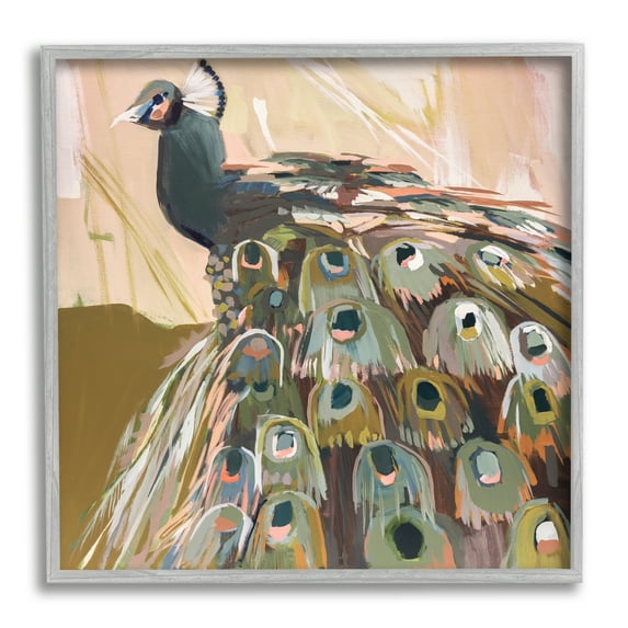 Stupell Industries Abstract Peacock Portrait Animals & Insects Painting Gray Framed Art Print Wall Art, 17 x 17