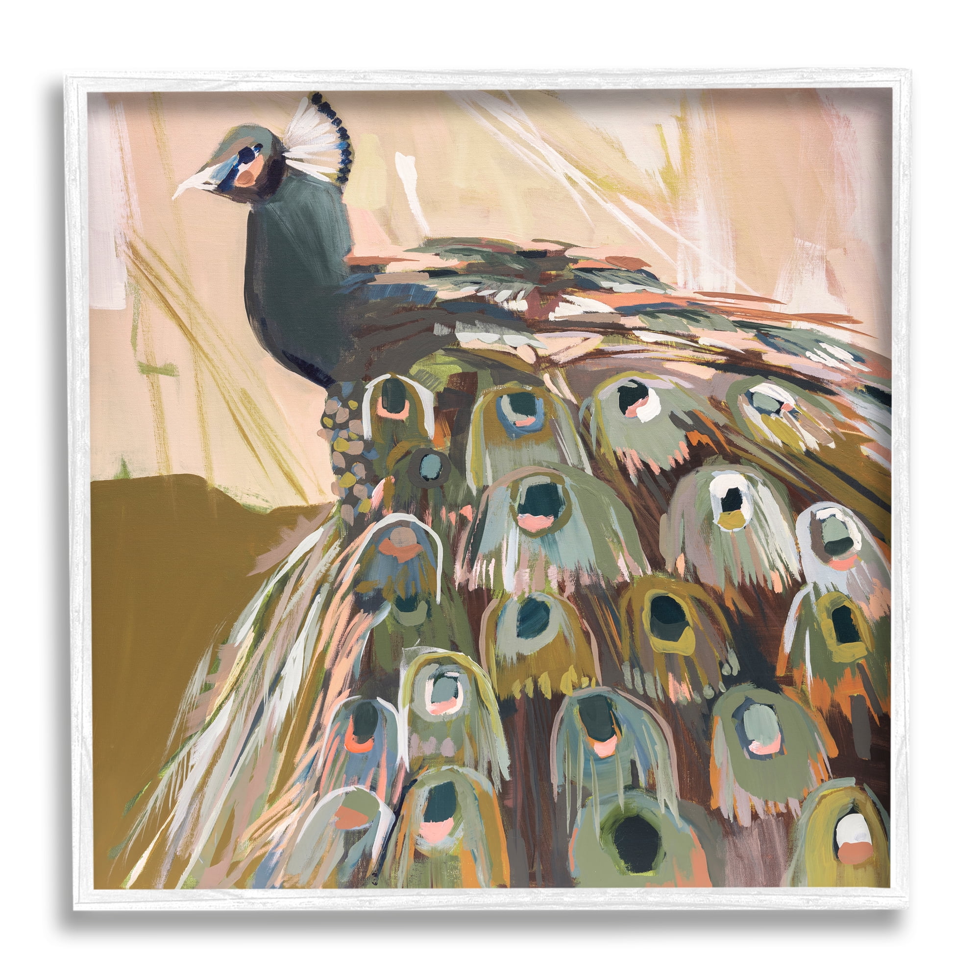 Stupell Industries Abstract Peacock Portrait Animals & Insects Painting White Framed Art Print Wall Art, 17 x 17