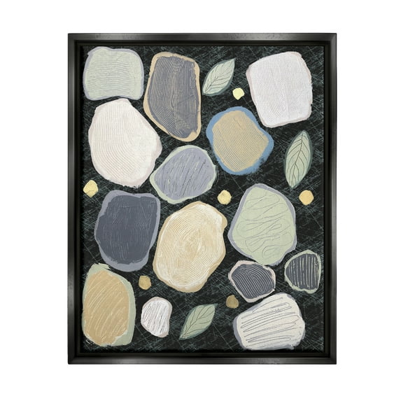 Stupell Industries Abstract Pebbles & Leaves Abstract Painting Black Floater Framed Canvas Art Print Wall Art, 25 x 31