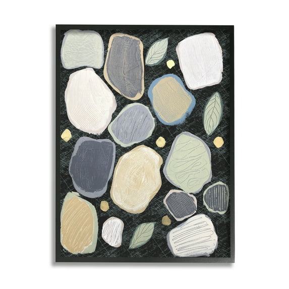Stupell Industries Abstract Pebbles & Leaves Abstract Painting Black Framed Art Print Wall Art, 24 x 30