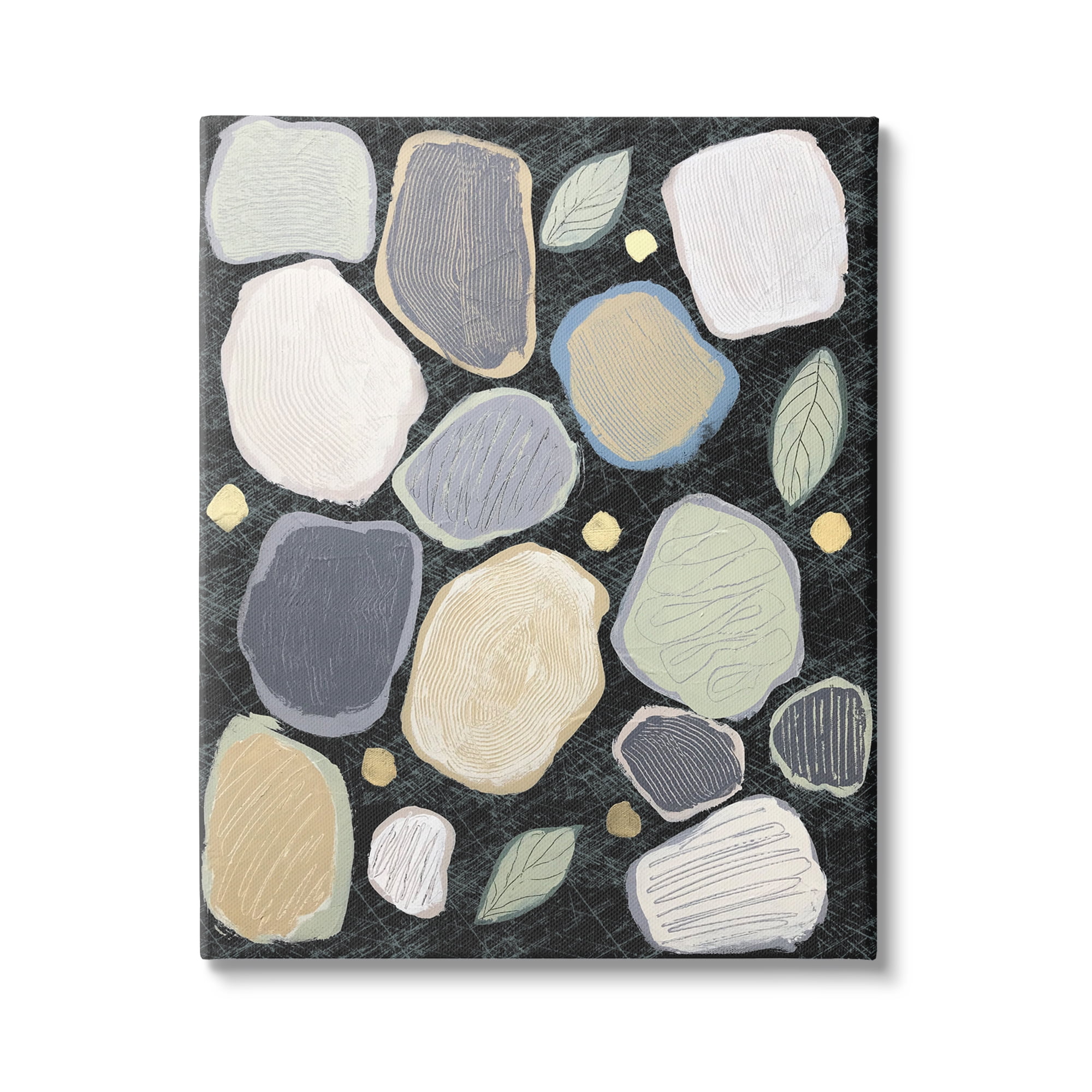 Stupell Industries Abstract Pebbles & Leaves Abstract Painting Gallery Wrapped Canvas Art Print Wall Art, 36 x 48