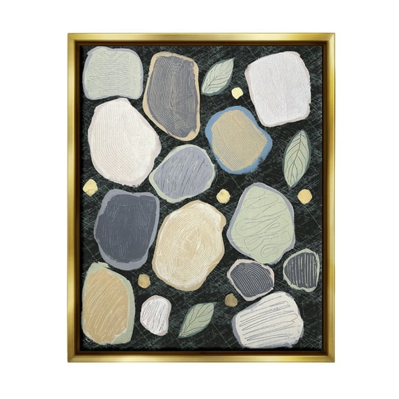 Stupell Industries Abstract Pebbles & Leaves Abstract Painting Gold Floater Framed Canvas Art Print Wall Art, 17 x 21