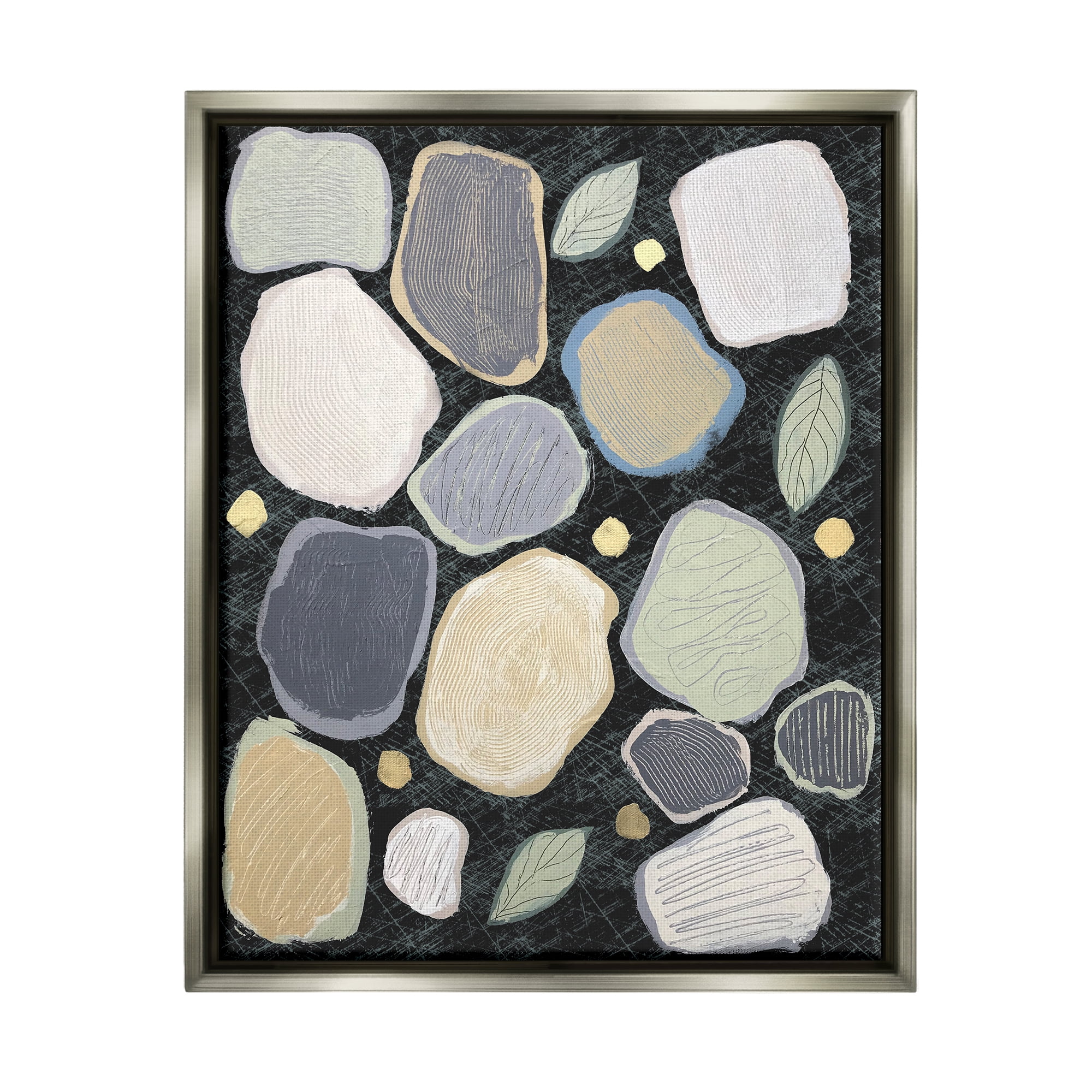 Stupell Industries Abstract Pebbles & Leaves Abstract Painting Gray Floater Framed Canvas Art Print Wall Art, 17 x 21