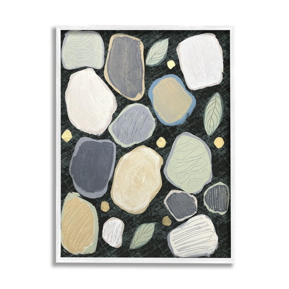 Stupell Industries Abstract Pebbles & Leaves Abstract Painting White Framed Art Print Wall Art, 11 x 14
