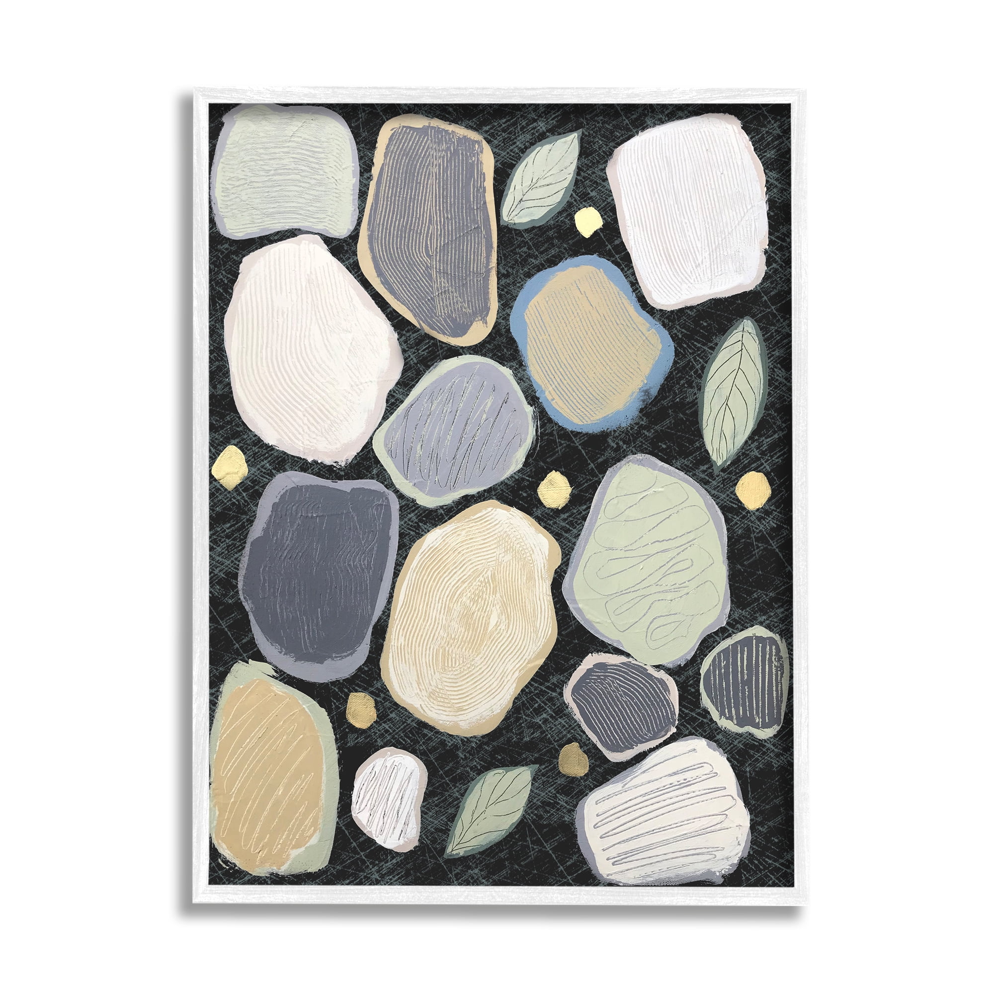Stupell Industries Abstract Pebbles & Leaves Abstract Painting White Framed Art Print Wall Art, 16 x 20