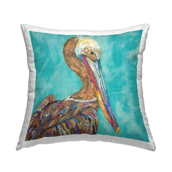 Stupell Industries Abstract Pelican Bird Collage Square Decorative Printed Throw Pillow, 18 x 18,
