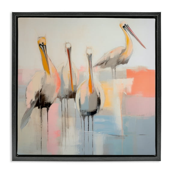 Stupell Industries Abstract Pelicans Scene Animals & Insects Painting Black Floater Framed Canvas Art Print Wall Art, 18 x 18