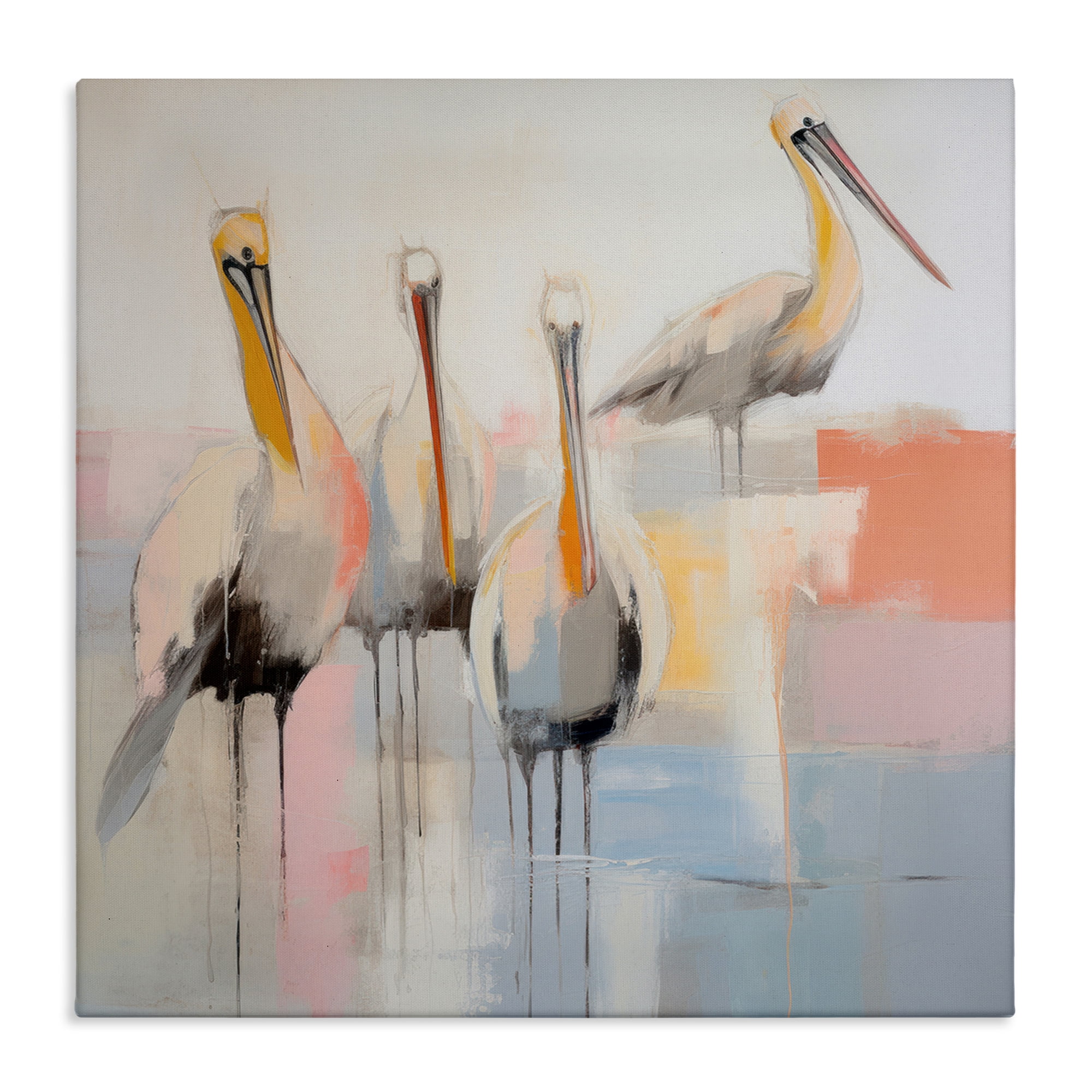 Stupell Industries Abstract Pelicans Scene Animals & Insects Painting Gallery Wrapped Canvas Art Print Wall Art, 36 x 36