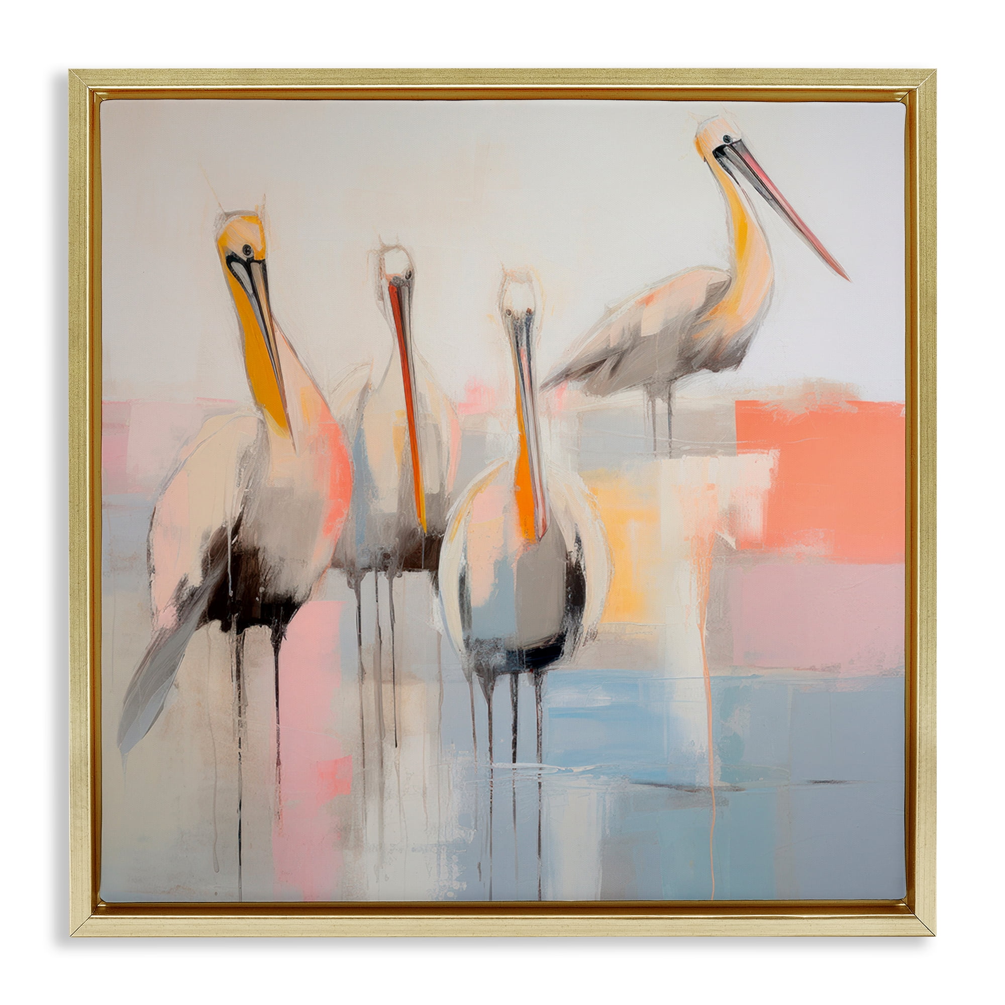 Stupell Industries Abstract Pelicans Scene Animals & Insects Painting Gold Floater Framed Canvas Art Print Wall Art, 25 x 25