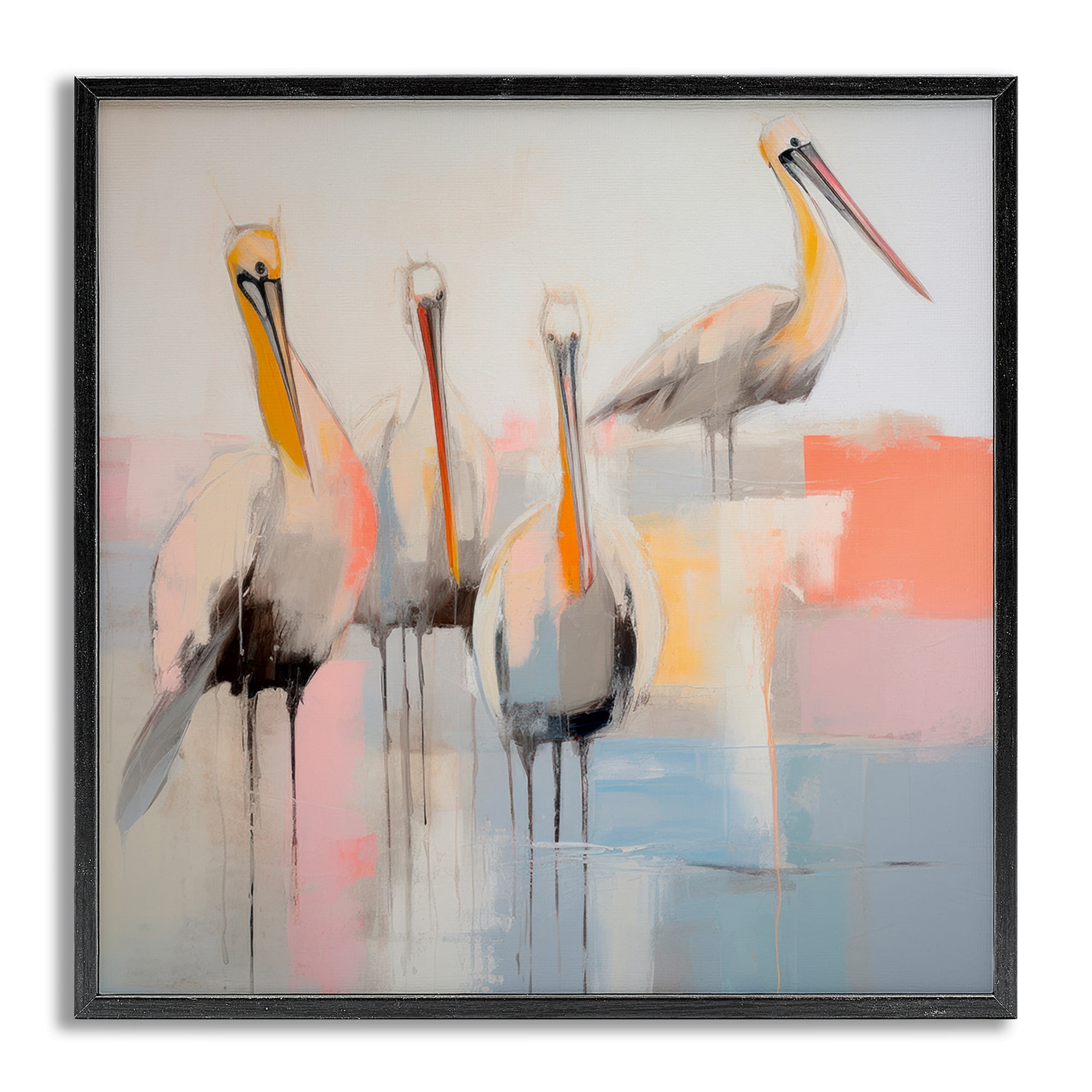 Stupell Industries Abstract Pelicans Scene Animals & Insects Painting Gray Framed Art Print Wall Art, 17 x 17