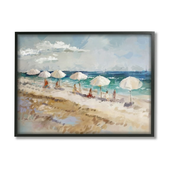 Stupell Industries Abstract People Beach Umbrellas Landscape Painting Black Framed Art Print Wall Art, 14 x 11