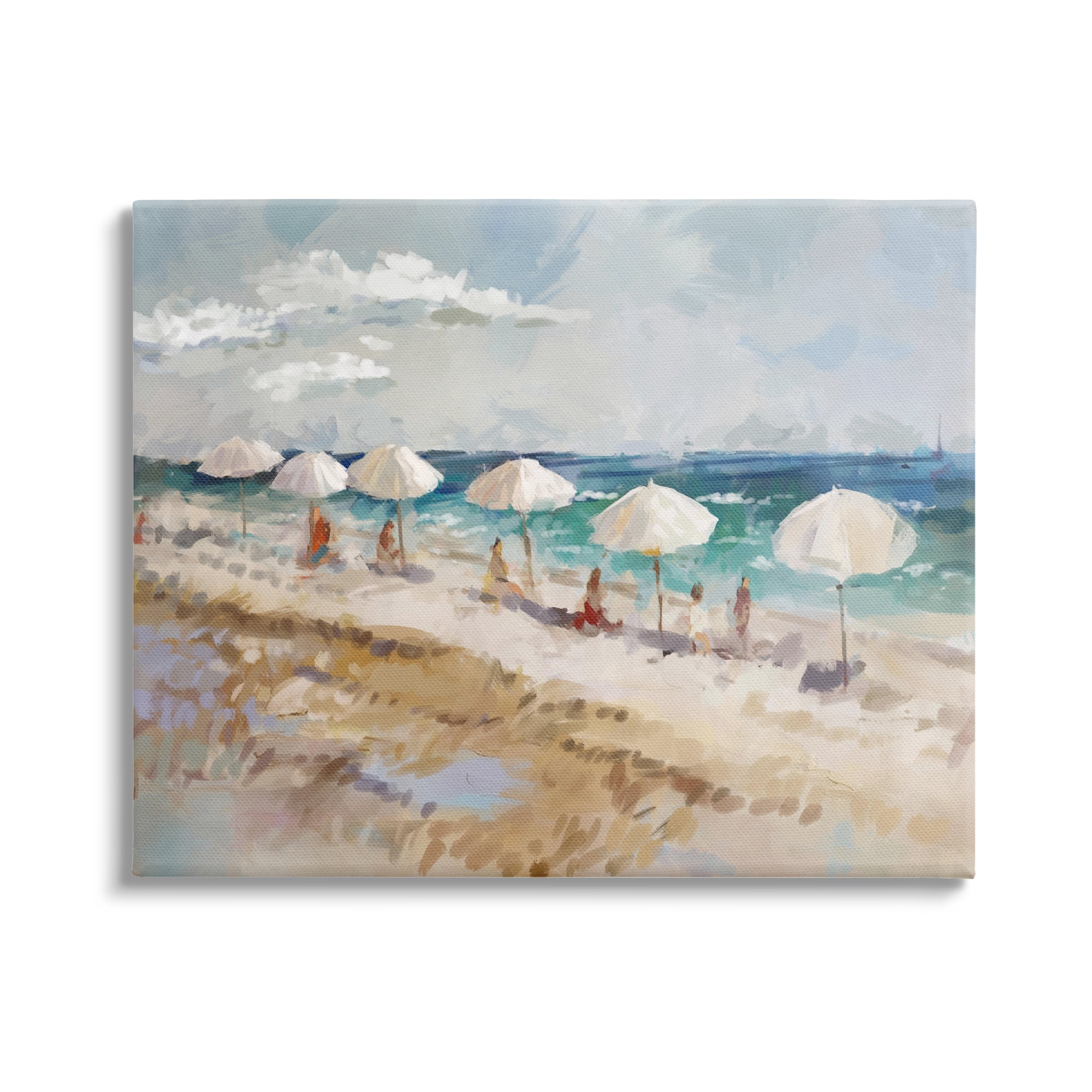 Stupell Industries Abstract People Beach Umbrellas Landscape Painting Gallery Wrapped Canvas Art Print Wall Art, 30 x 24