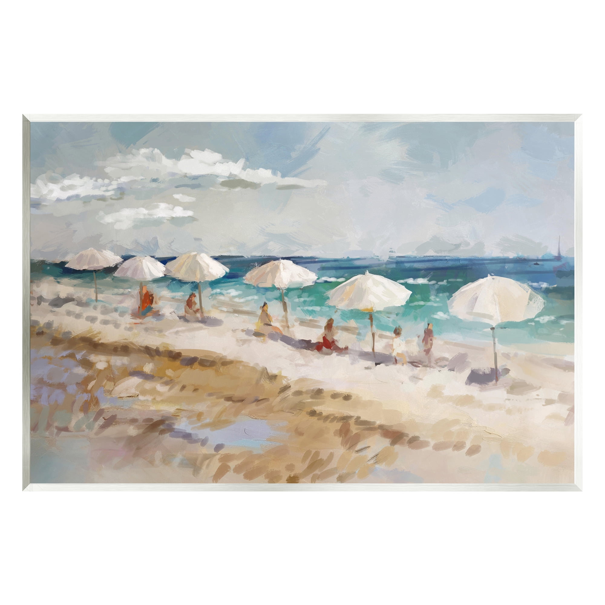 Stupell Industries Abstract People Beach Umbrellas Landscape Painting Unframed Art Print Wall Art, 19 x 13