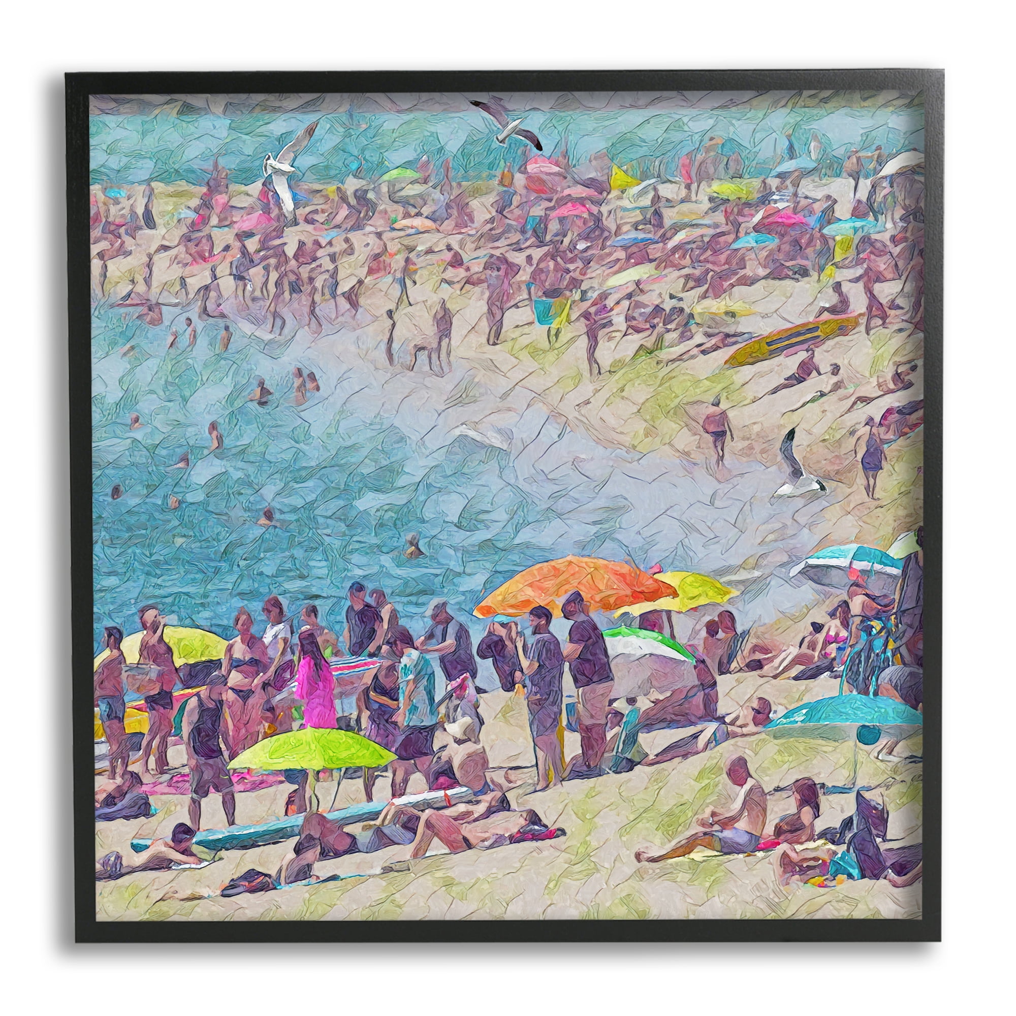 Stupell Industries Abstract People on Beach Landscape Painting Black Framed Art Print Wall Art, 17 x 17