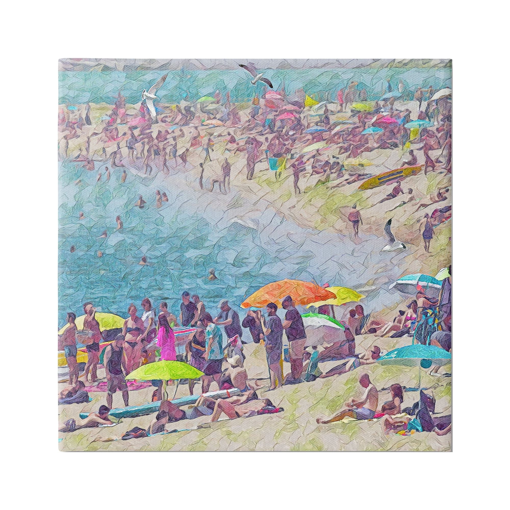 Stupell Industries Abstract People on Beach Landscape Painting Gallery Wrapped Canvas Art Print Wall Art, 36 x 36