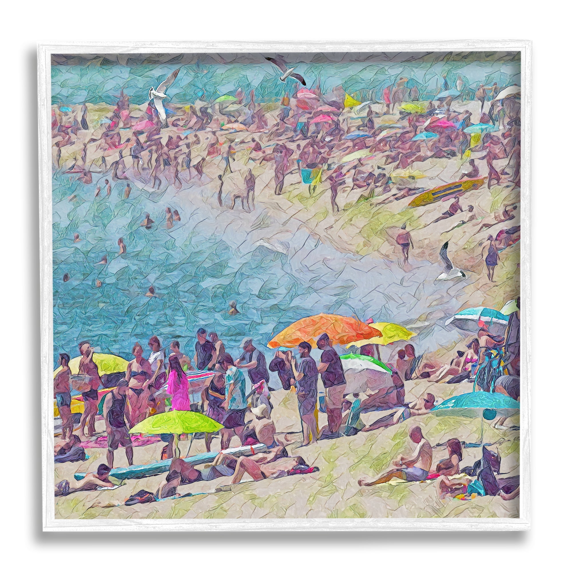 Stupell Industries Abstract People on Beach Landscape Painting White Framed Art Print Wall Art, 24 x 24