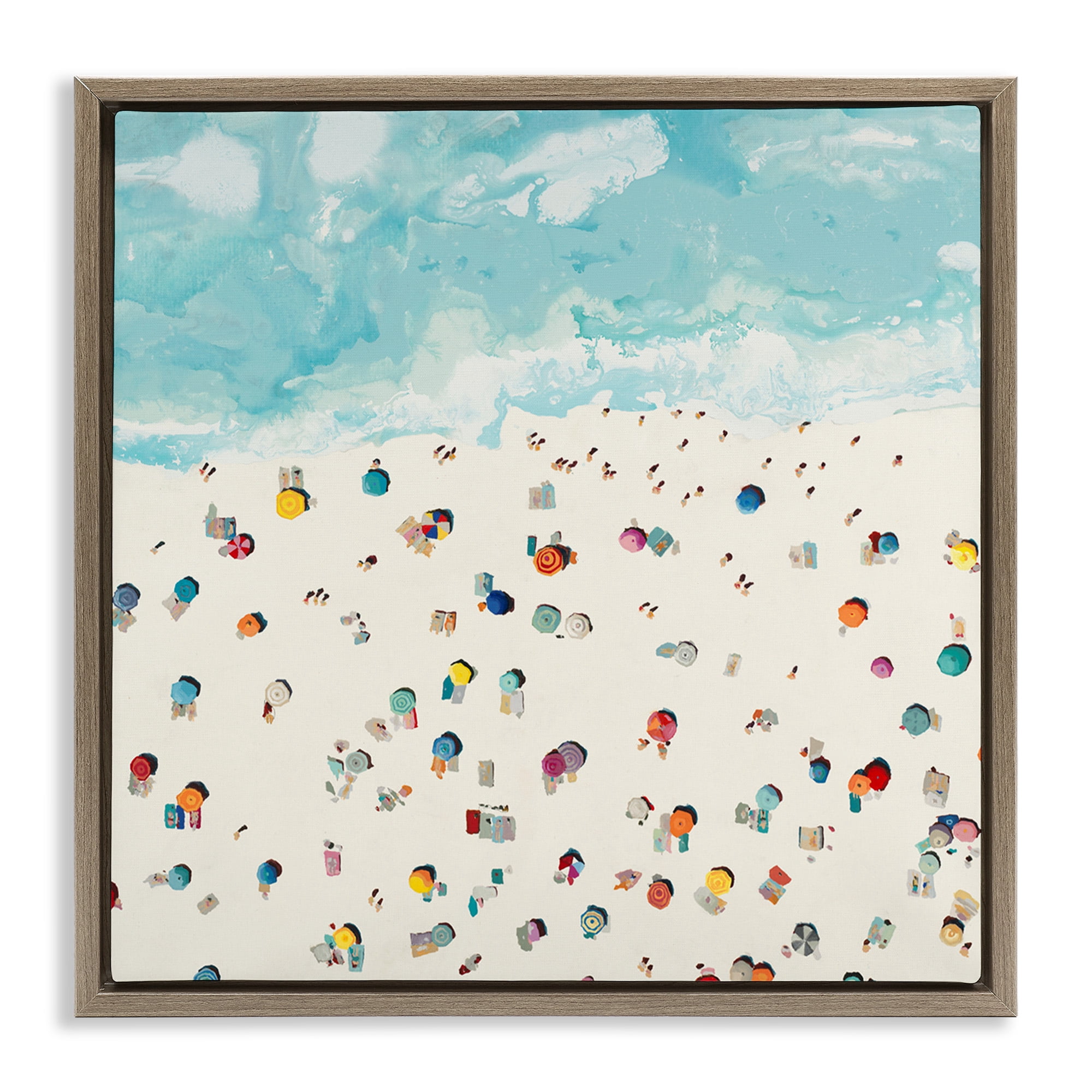 Stupell Industries Abstract People on Beach Nature Painting Brown Floater Framed Canvas Art Print Wall Art, 25 x 25
