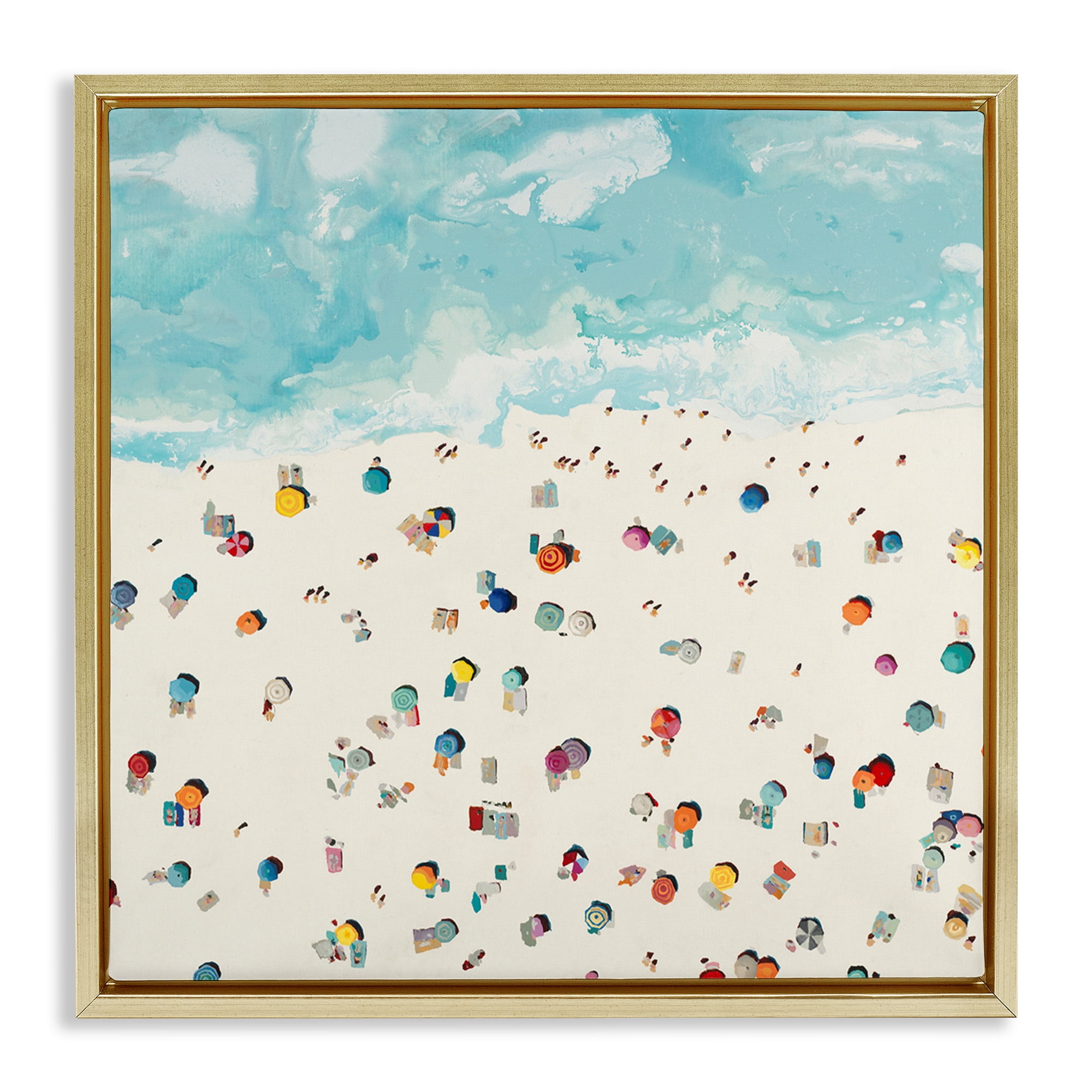 Stupell Industries Abstract People on Beach Nature Painting Gold Floater Framed Canvas Art Print Wall Art, 25 x 25