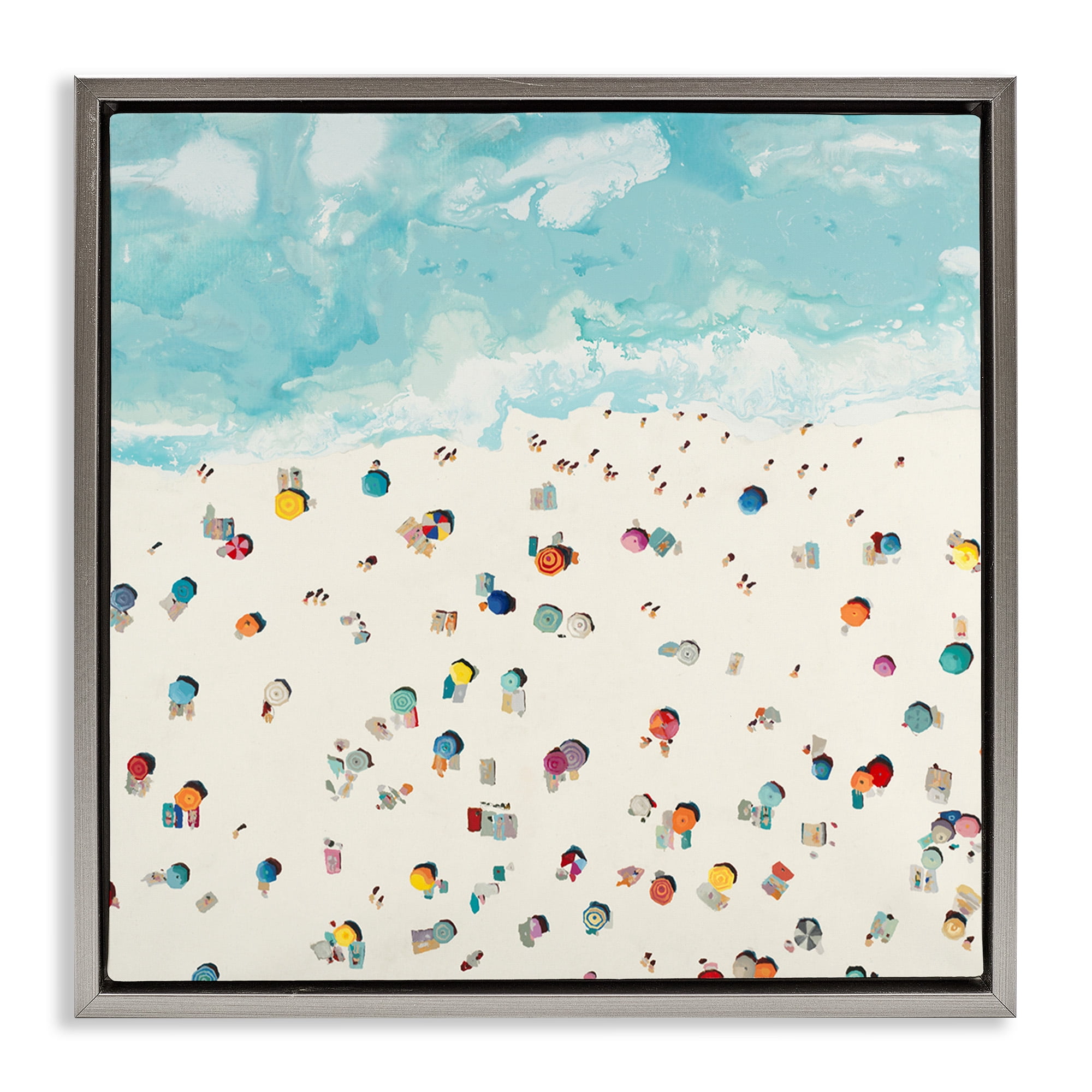 Stupell Industries Abstract People on Beach Nature Painting Gray Floater Framed Canvas Art Print Wall Art, 18 x 18