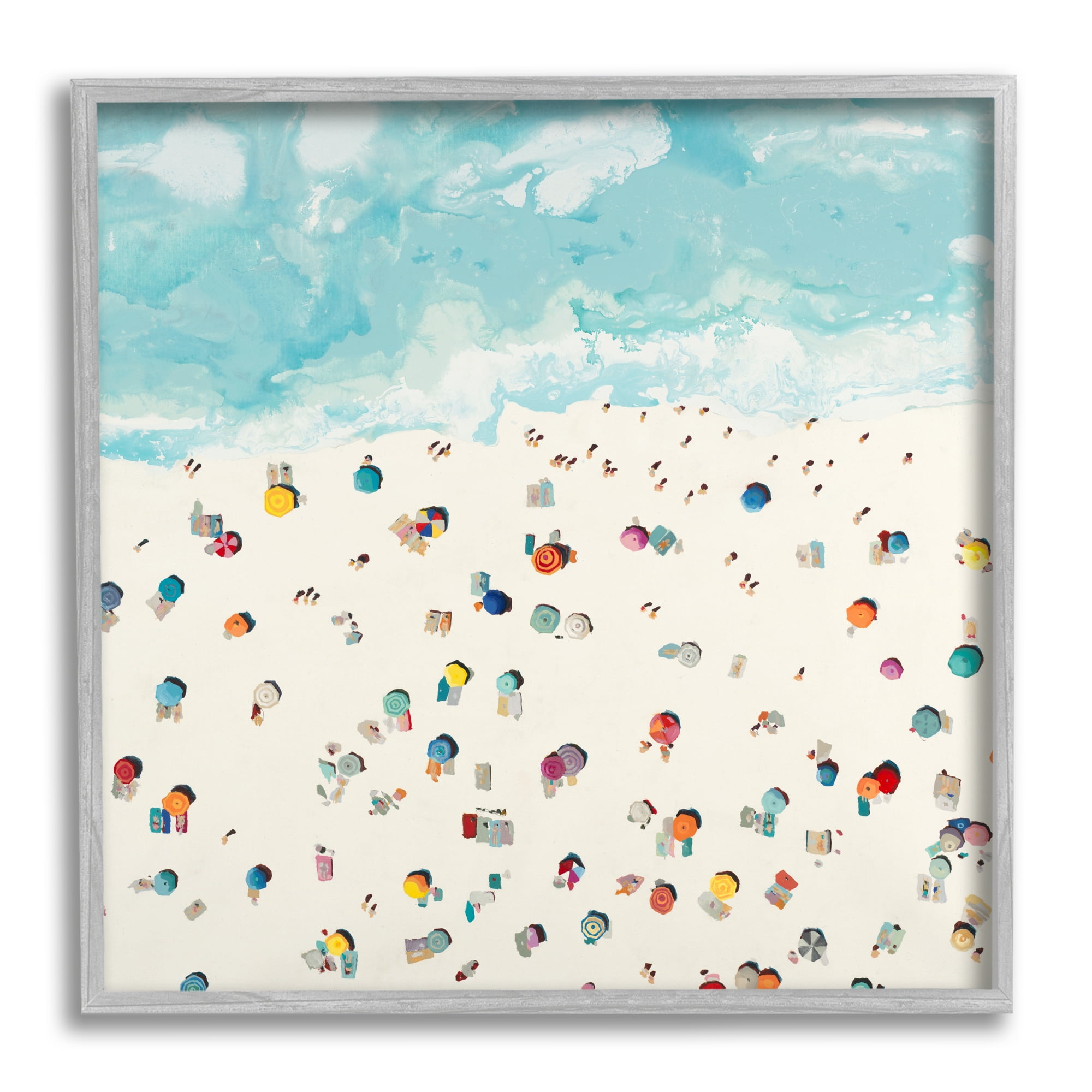 Stupell Industries Abstract People on Beach Nature Painting Gray Framed Art Print Wall Art, 12 x 12