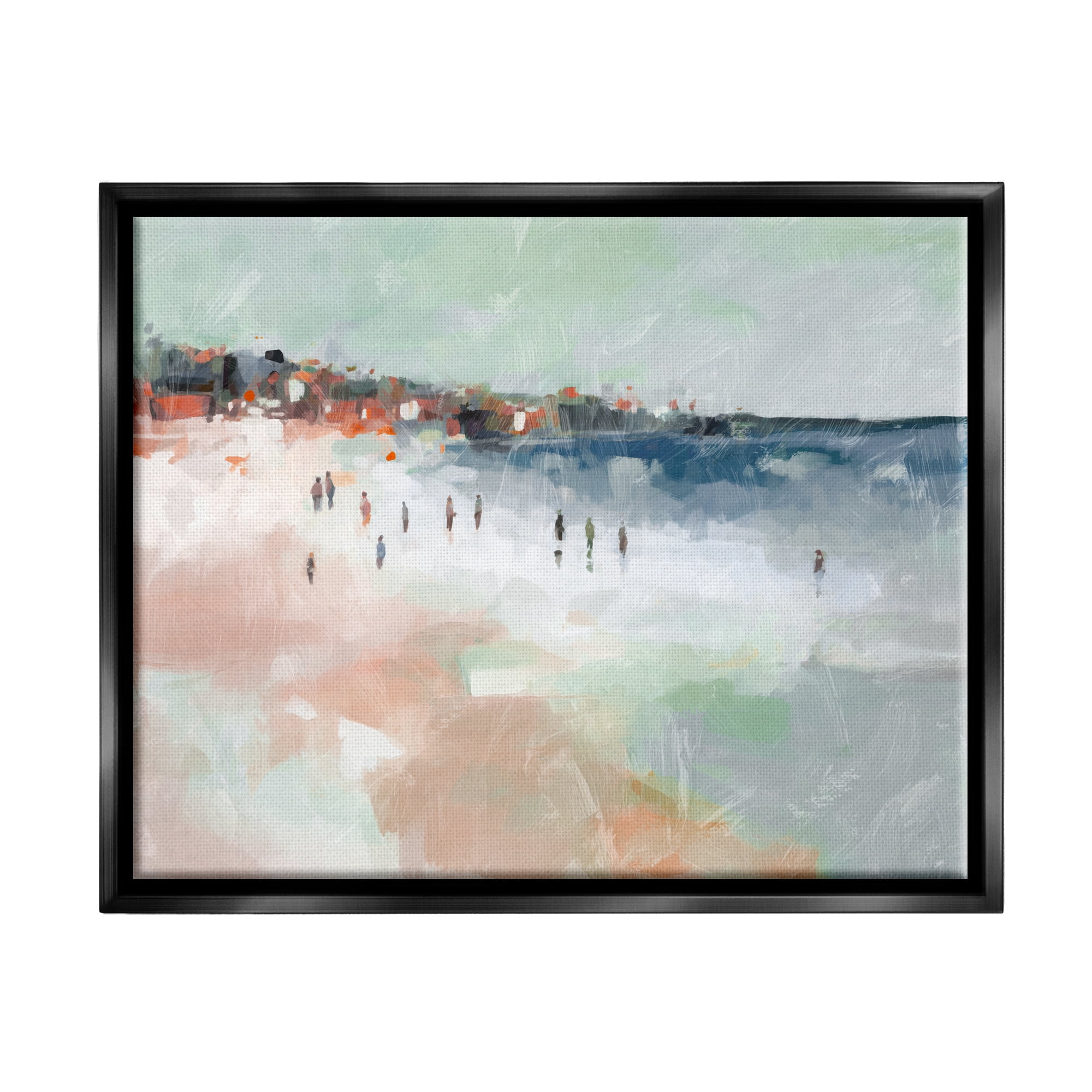 Stupell Industries Abstract People on Shore Landscape Painting Black Floater Framed Canvas Art Print Wall Art, 21 x 17