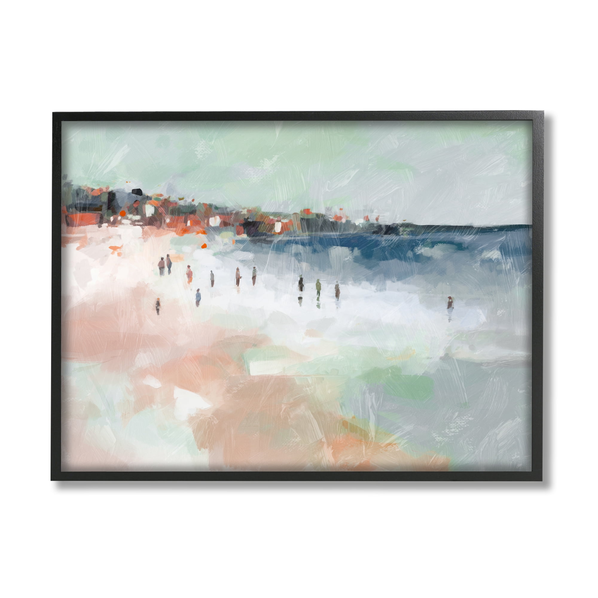 Stupell Industries Abstract People on Shore Landscape Painting Black Framed Art Print Wall Art, 14 x 11
